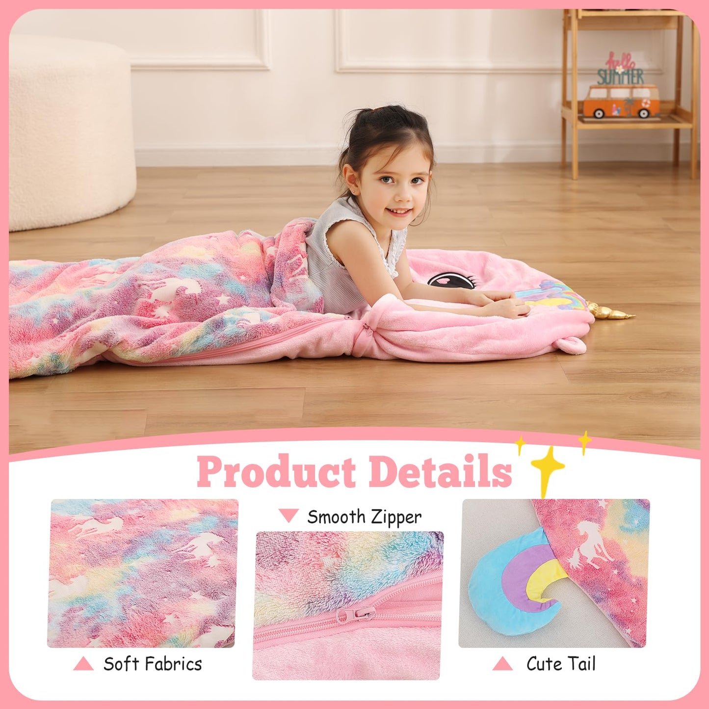 Kyerlish Kids Sleeping Bag – 2-in-1 Unicorn Plush Nap Mat (68 x 26), Ages 3–12