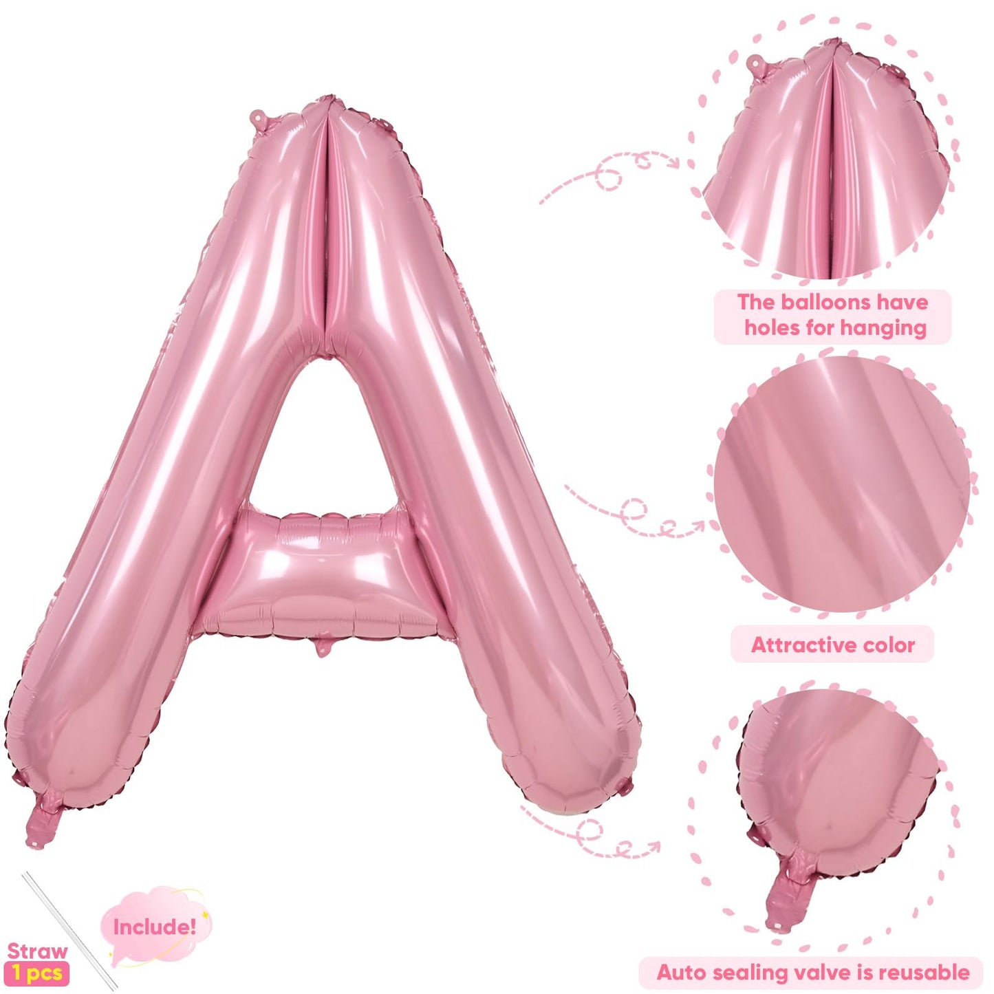 KYGNE Pink Letter Balloon A - 40-Inch Giant Pastel Foil Alphabet for Parties