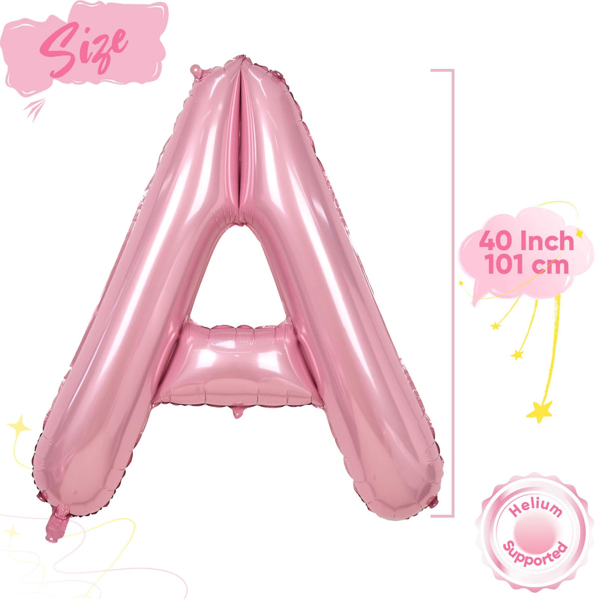 KYGNE Pink Letter Balloon A - 40-Inch Giant Pastel Foil Alphabet for Parties