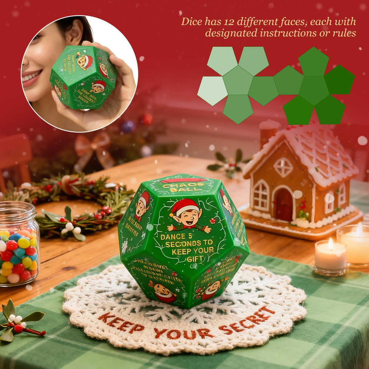 kykake 2025 Santa Swap Gift Exchange Dice — Large Christmas Gift Dice for Teens & Adults