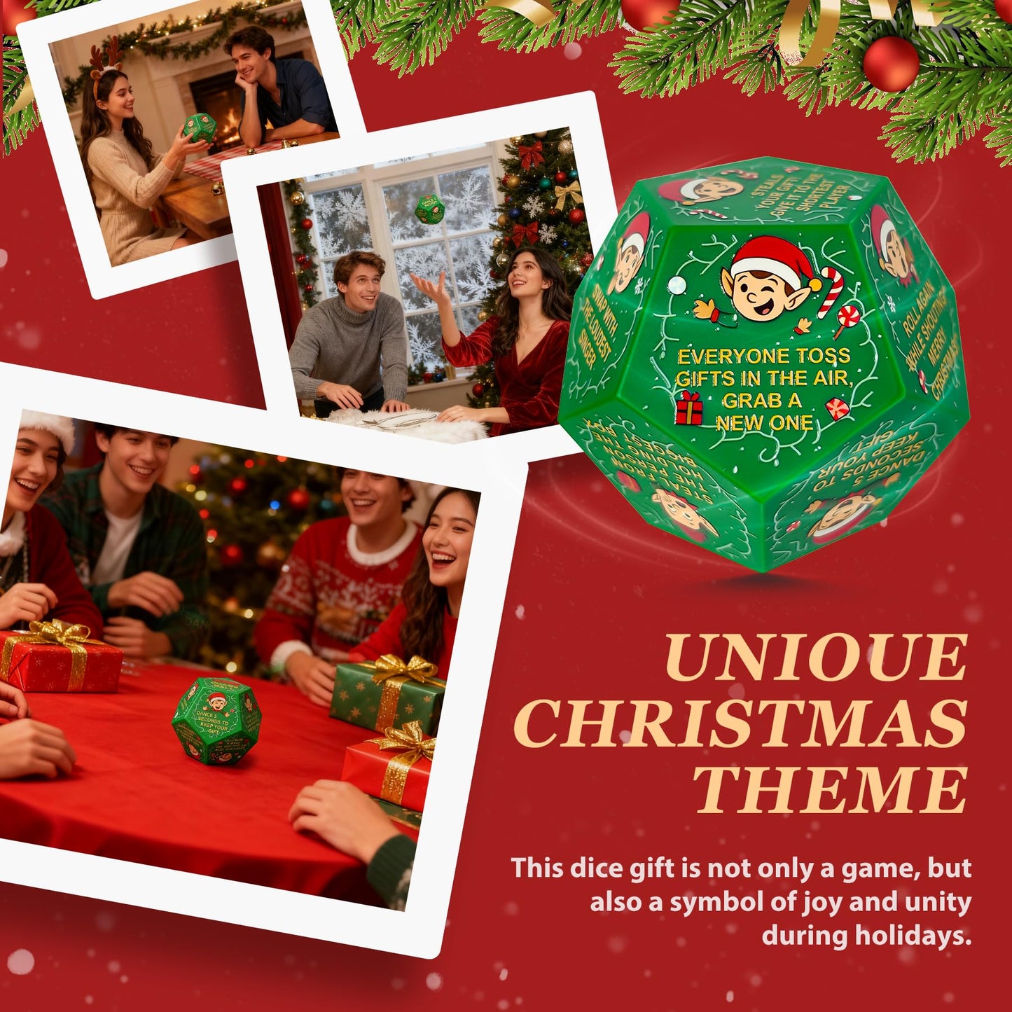 kykake 2025 Santa Swap Gift Exchange Dice — Large Christmas Gift Dice for Teens & Adults