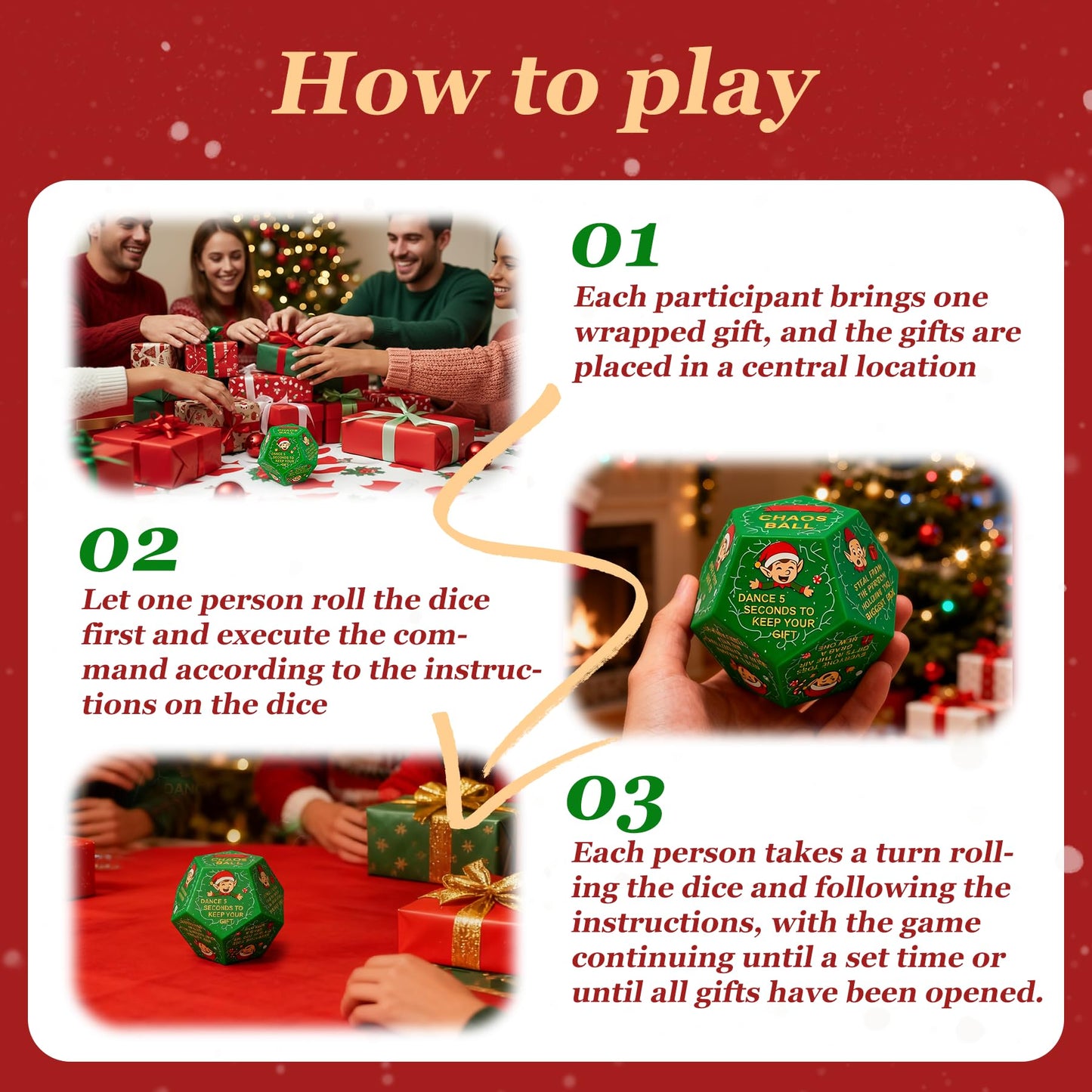 kykake 2025 Santa Swap Gift Exchange Dice — Large Christmas Gift Dice for Teens & Adults