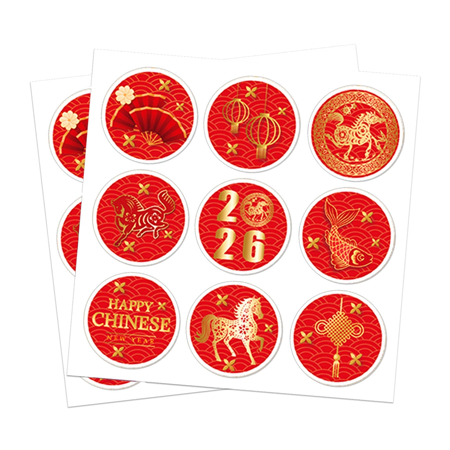 KYMY 2026 Chinese New Year Stickers – 180 Pcs Zodiac Horse Theme for Bottles, Envelopes & Decor