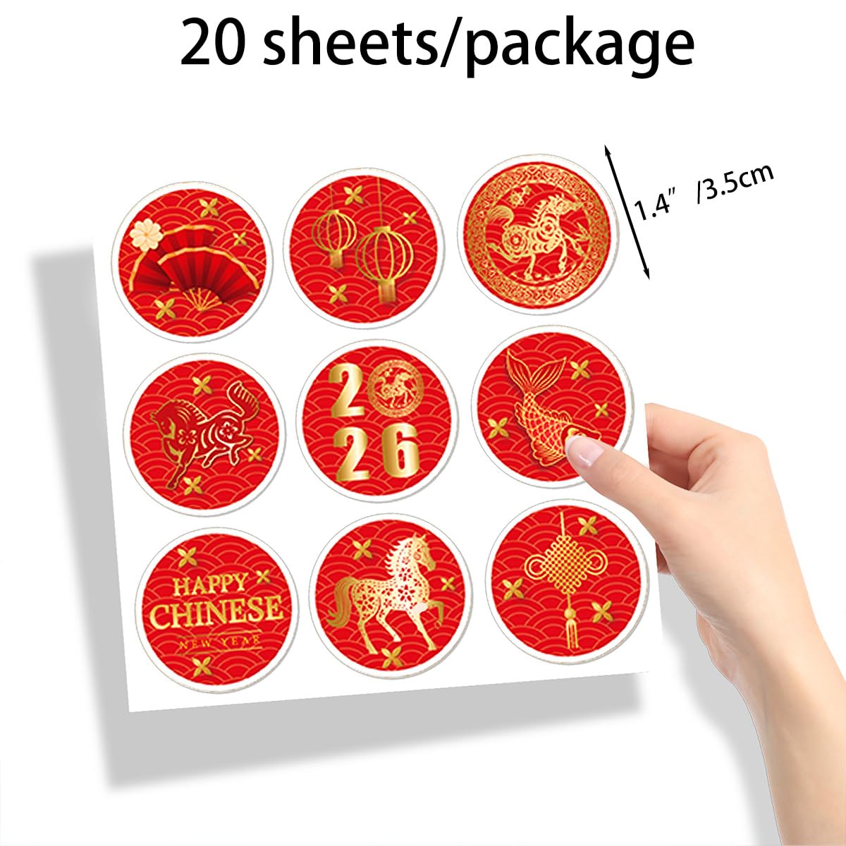 KYMY 2026 Chinese New Year Stickers – 180 Pcs Zodiac Horse Theme for Bottles, Envelopes & Decor