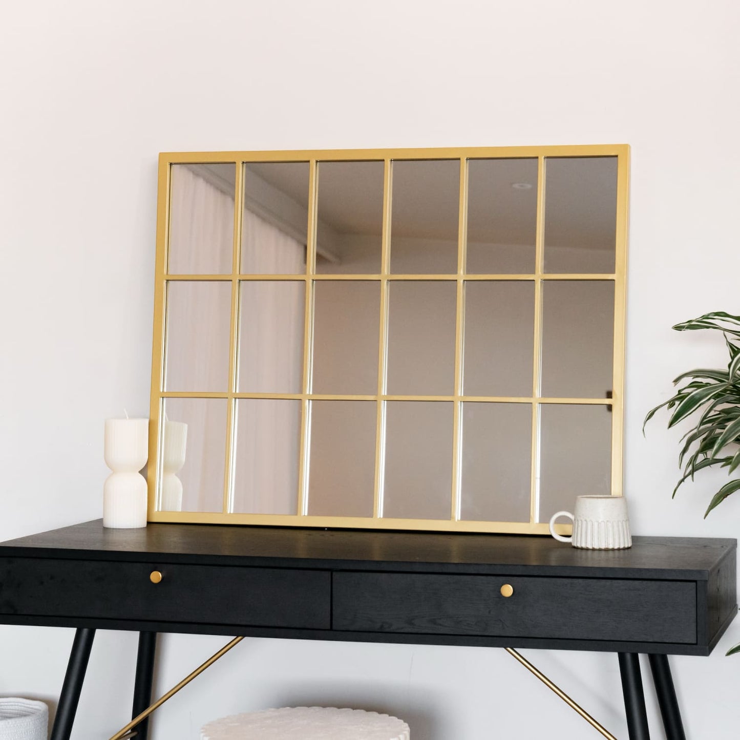 Kyō - Gold Metal Rectangle Lattice Window Mirror - 90cm x 70cm
