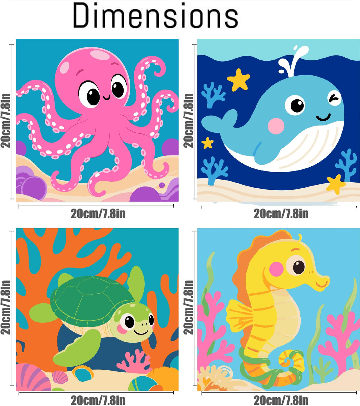 KYOQFVN Framed 4 Pack Paint by Number for Kids – Ocean Animals (8x8in)