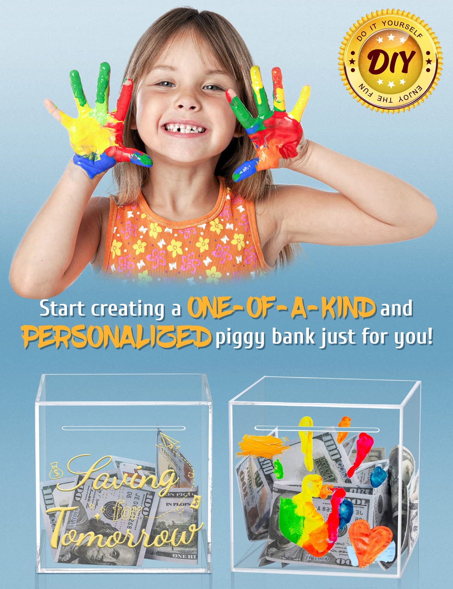 Kypeeka Clear Acrylic Piggy Bank - Unopenable Saving Box, 4.72 Inches Tall