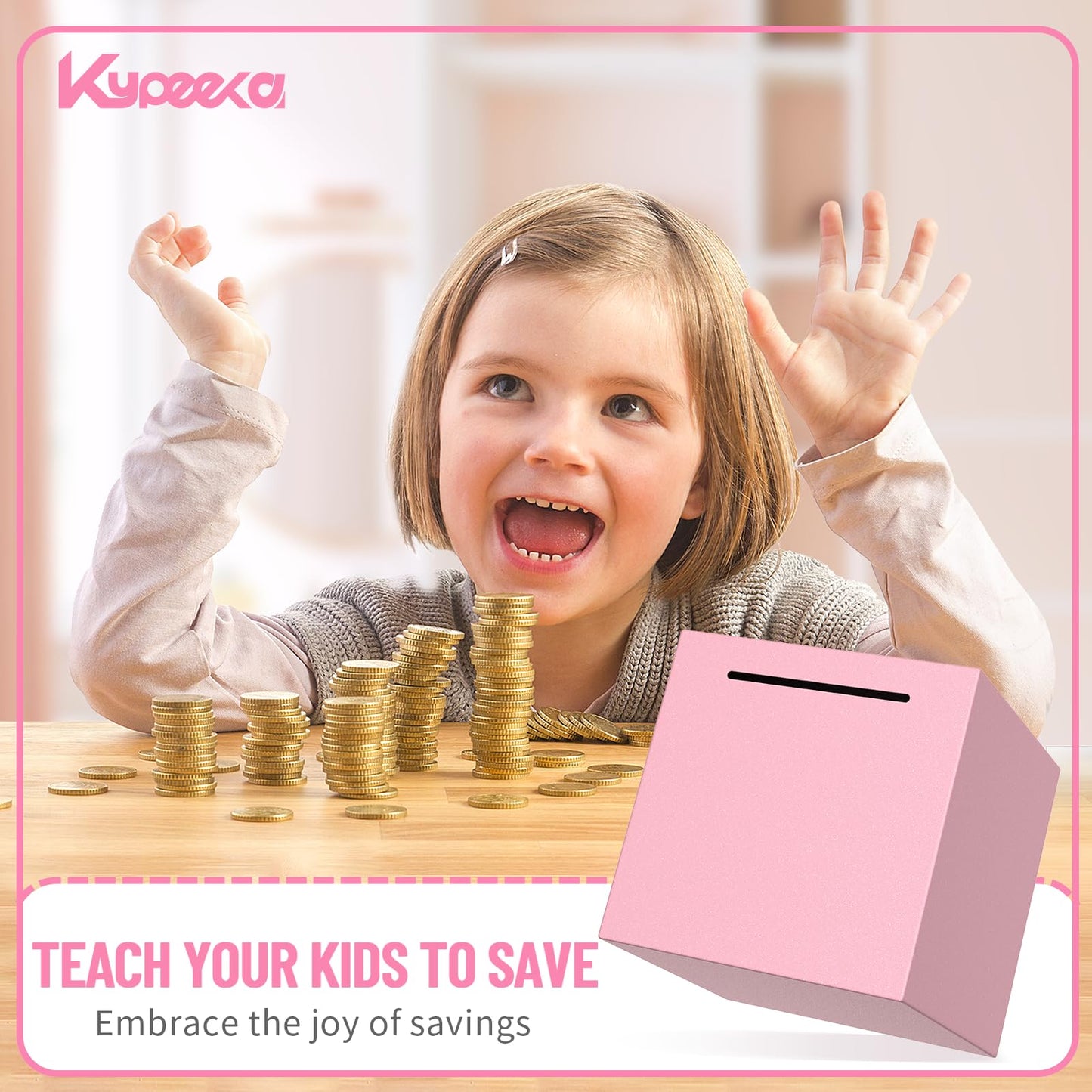 Kypeeka Adults Piggy Bank – Unbreakable Stainless Steel, Must Break to Open (Pink, 5.9 inch)