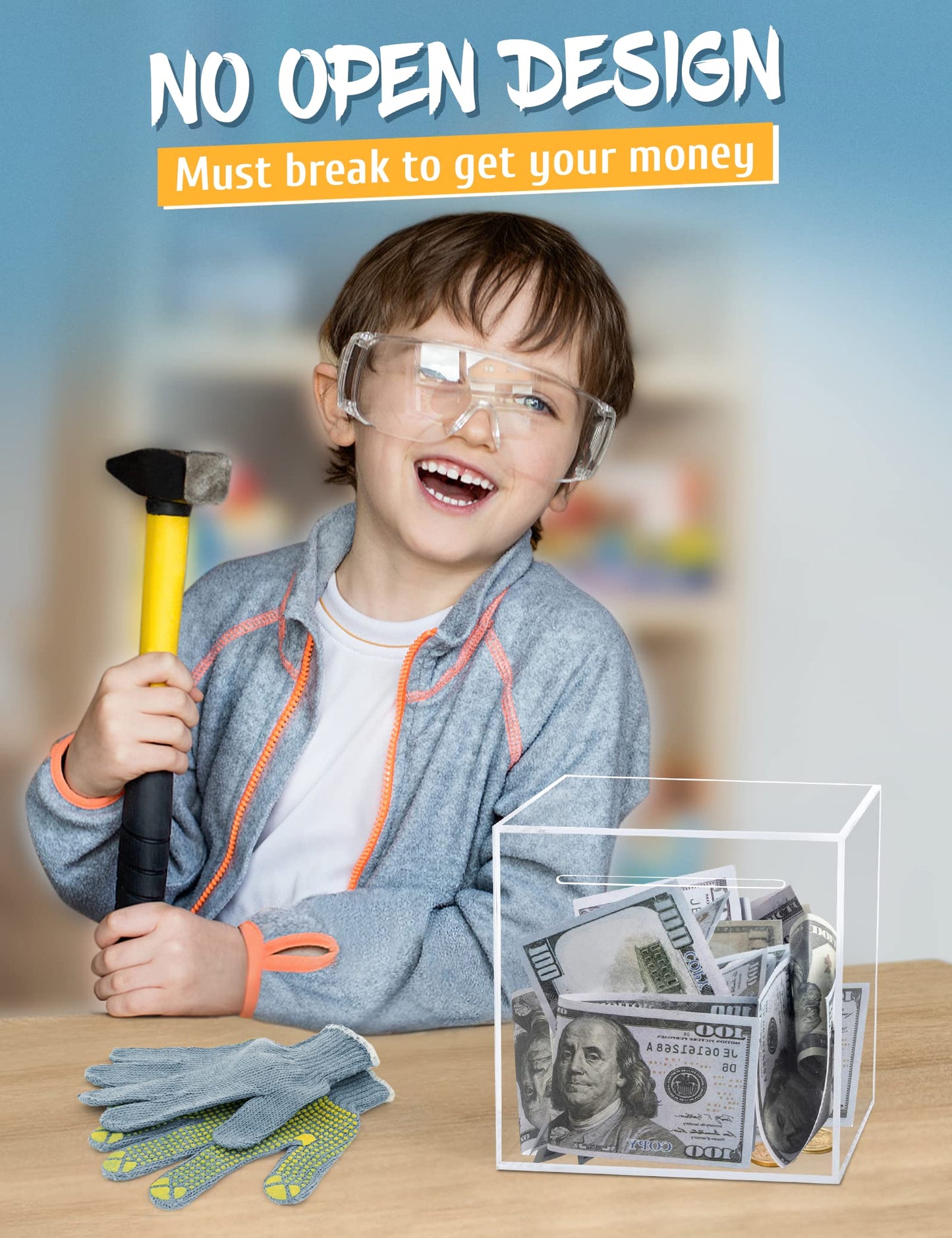 Kypeeka Clear Acrylic Piggy Bank - Unopenable Saving Box, 4.72 Inches Tall