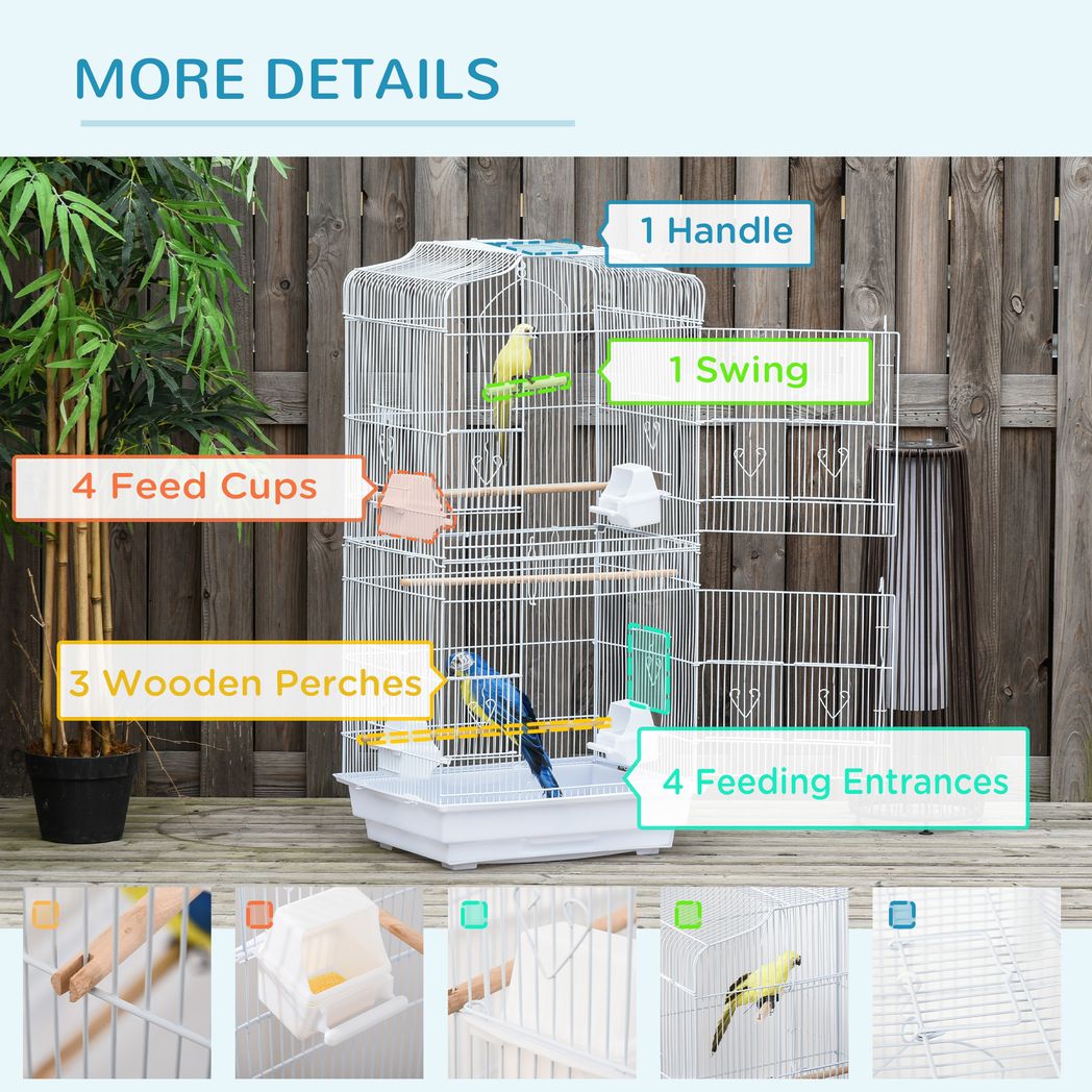 PawHut Bird Cage with Stand, Perches, Food Bowls, Swing