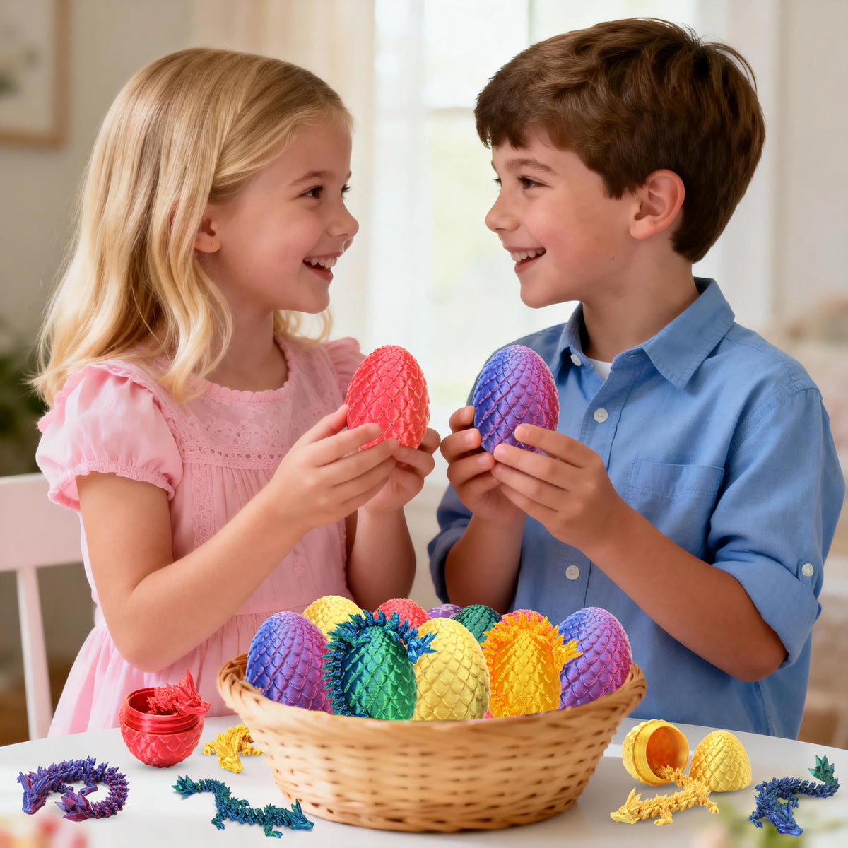 KZPPZ 4Pcs 3D Printed Dragon Eggs with Dragon Inside – Easter Gifts & Basket Stuffers