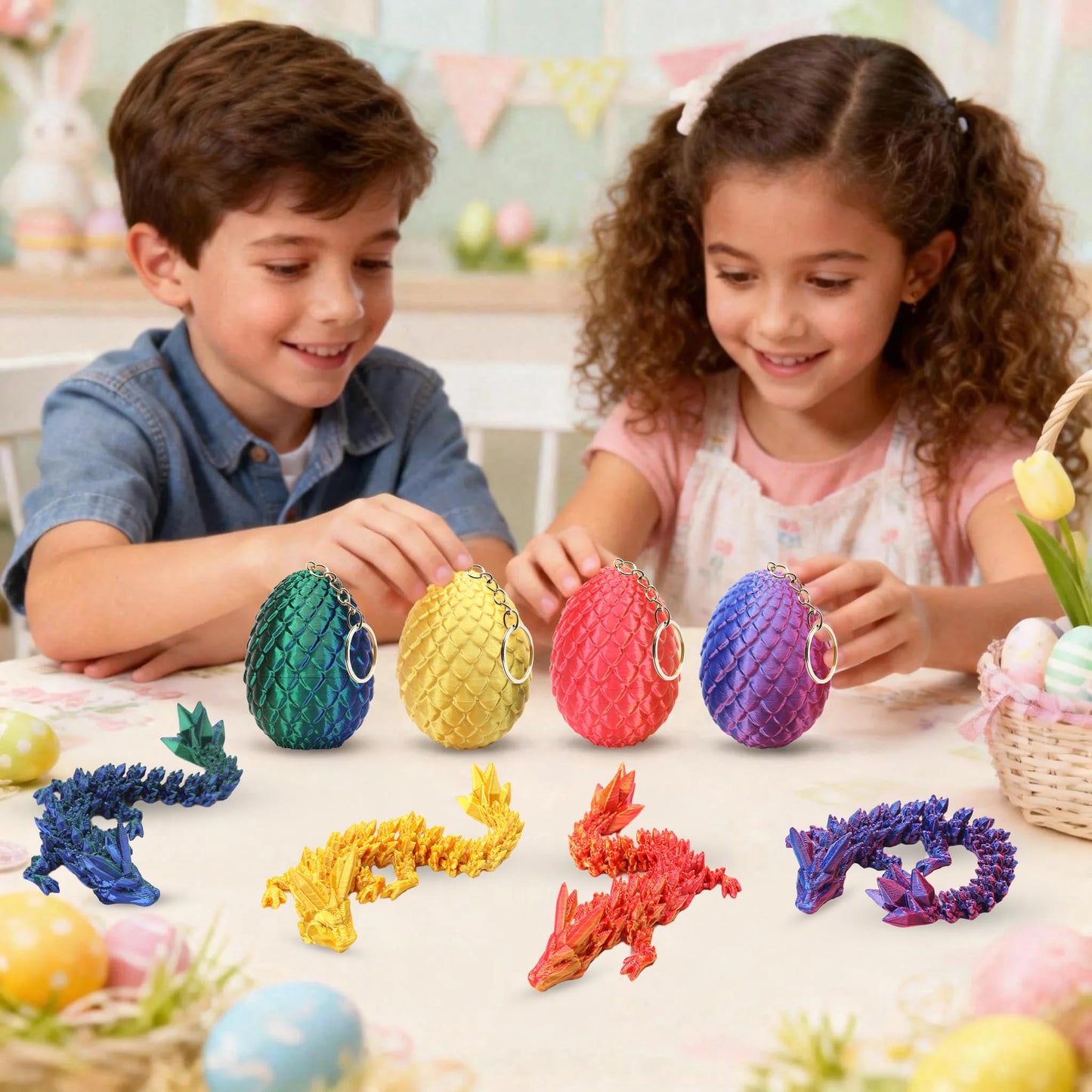 KZPPZ 4-Pack 3D Printed Dragon Eggs with Dragon Inside – Easter Toys