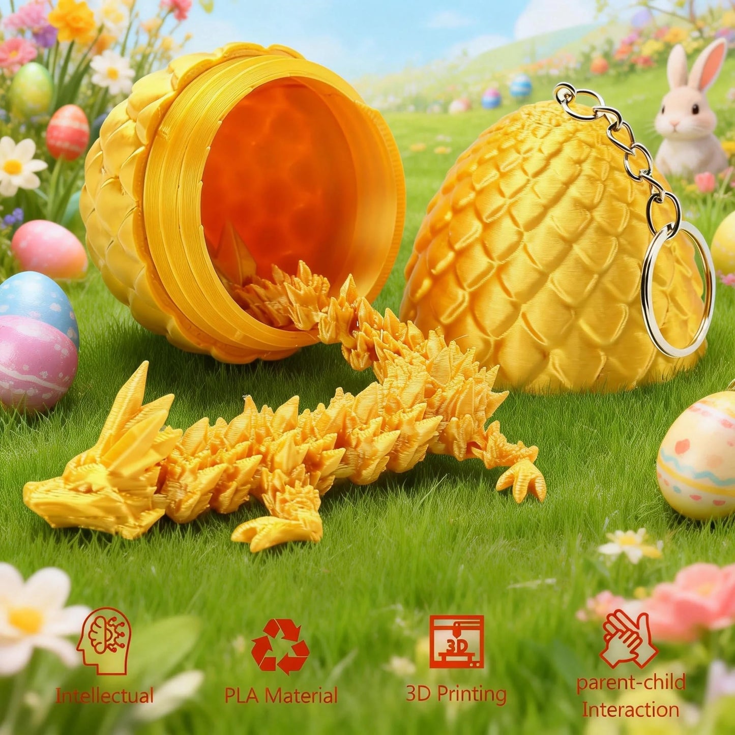 KZPPZ 4-Pack 3D Printed Dragon Eggs with Dragon Inside – Easter Toys