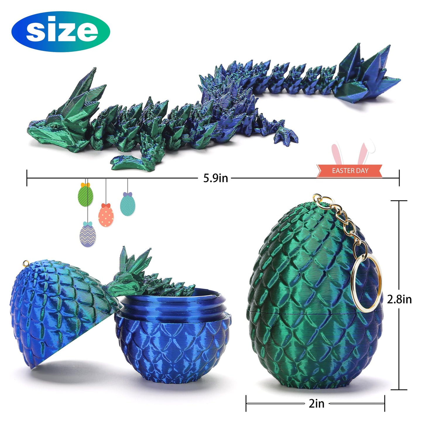 KZPPZ 4-Pack 3D Printed Dragon Eggs with Dragon Inside – Easter Toys