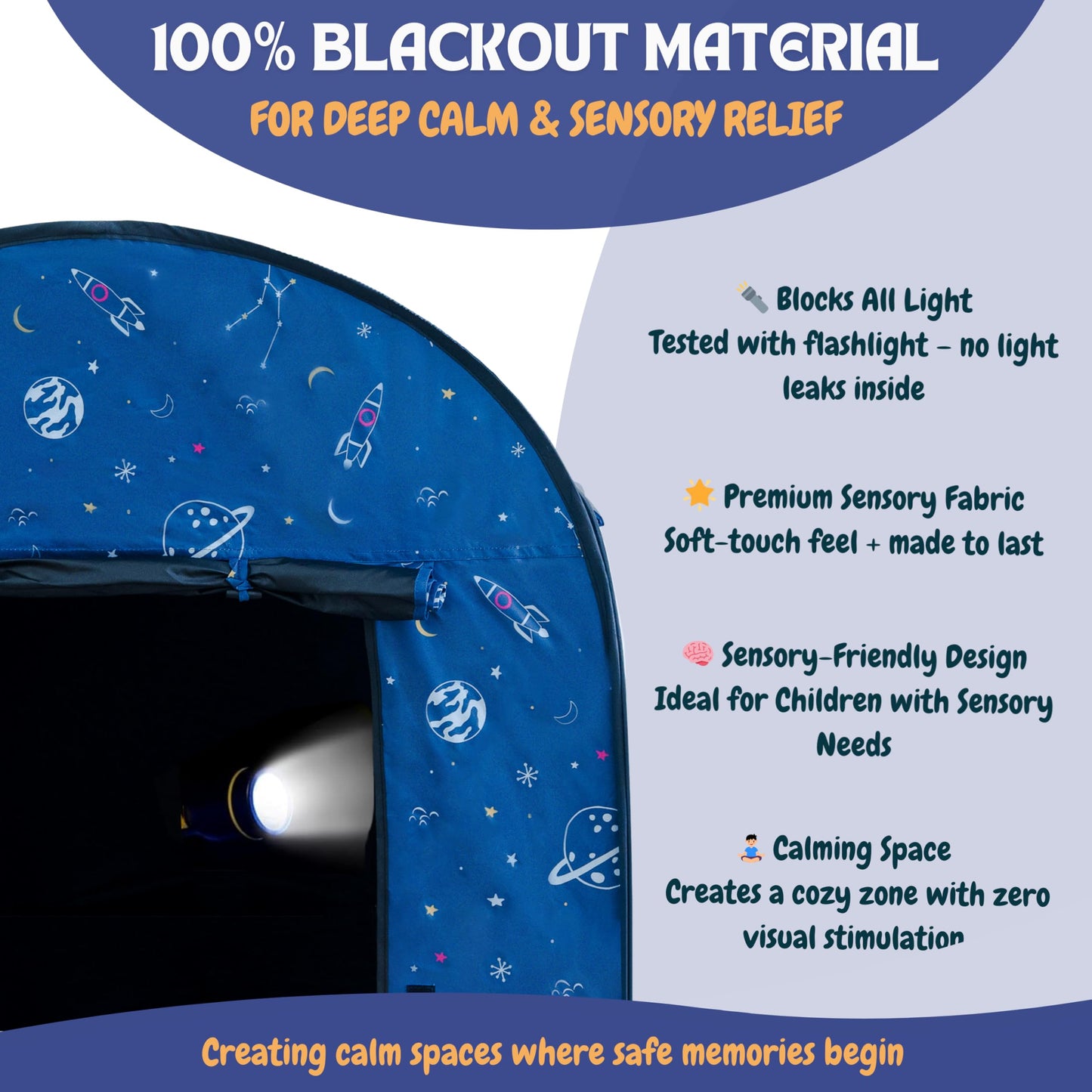 L'Arche Sensory Tent with LED Lights & Remote – Blackout Pop-Up Calm Down Space Theme (47.2 inches)
