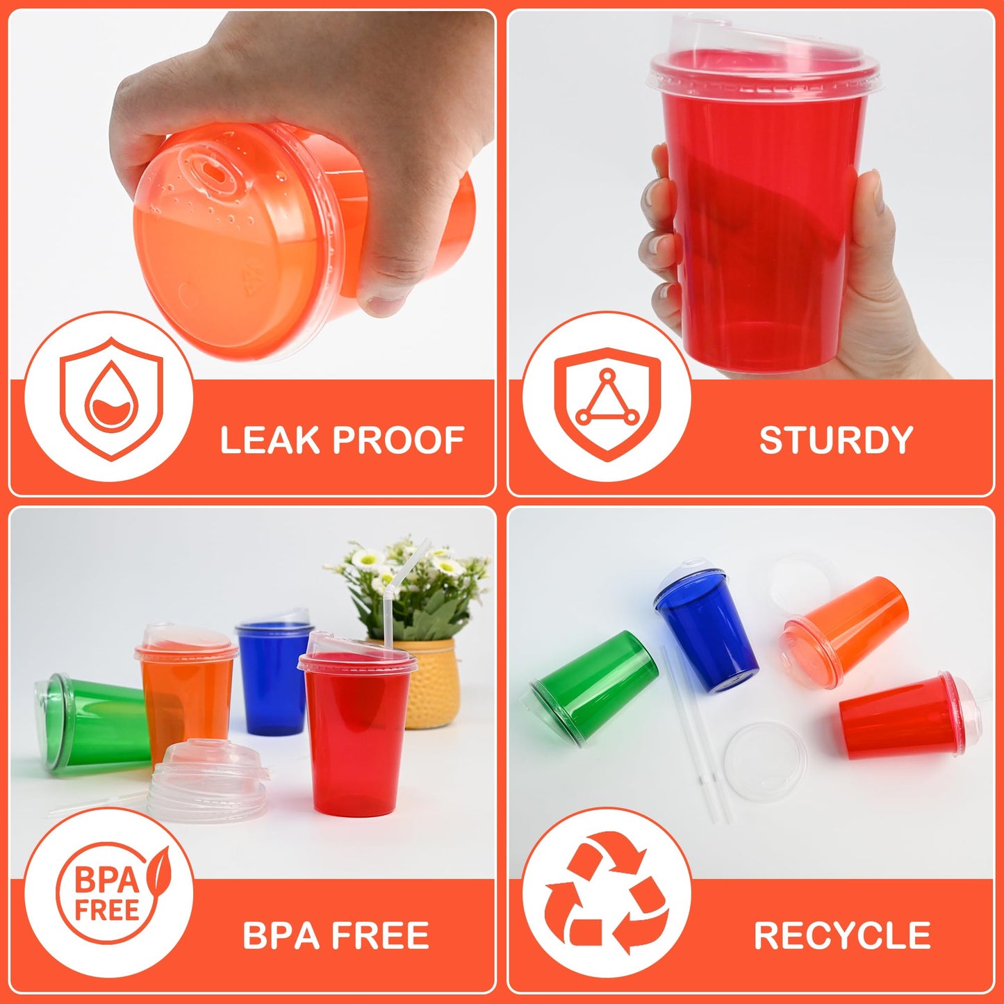 L LIKED 12oz Kids Sippy Cups – 40-Count Set, 4 Colors, Spill-Proof, BPA-Free