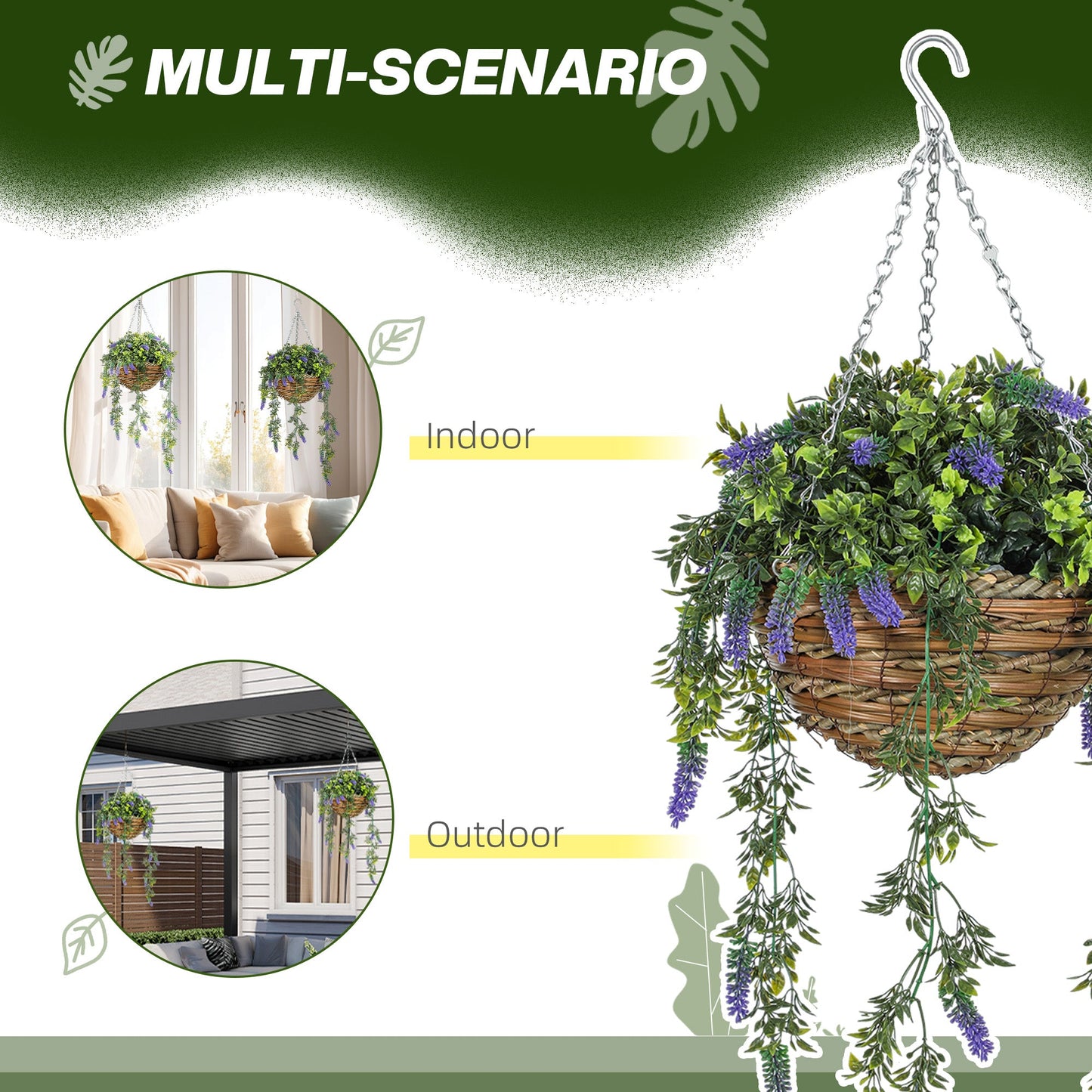 HOMCOM Set of 2 Artificial Plants, Lavender Flowers in Basket, Purple