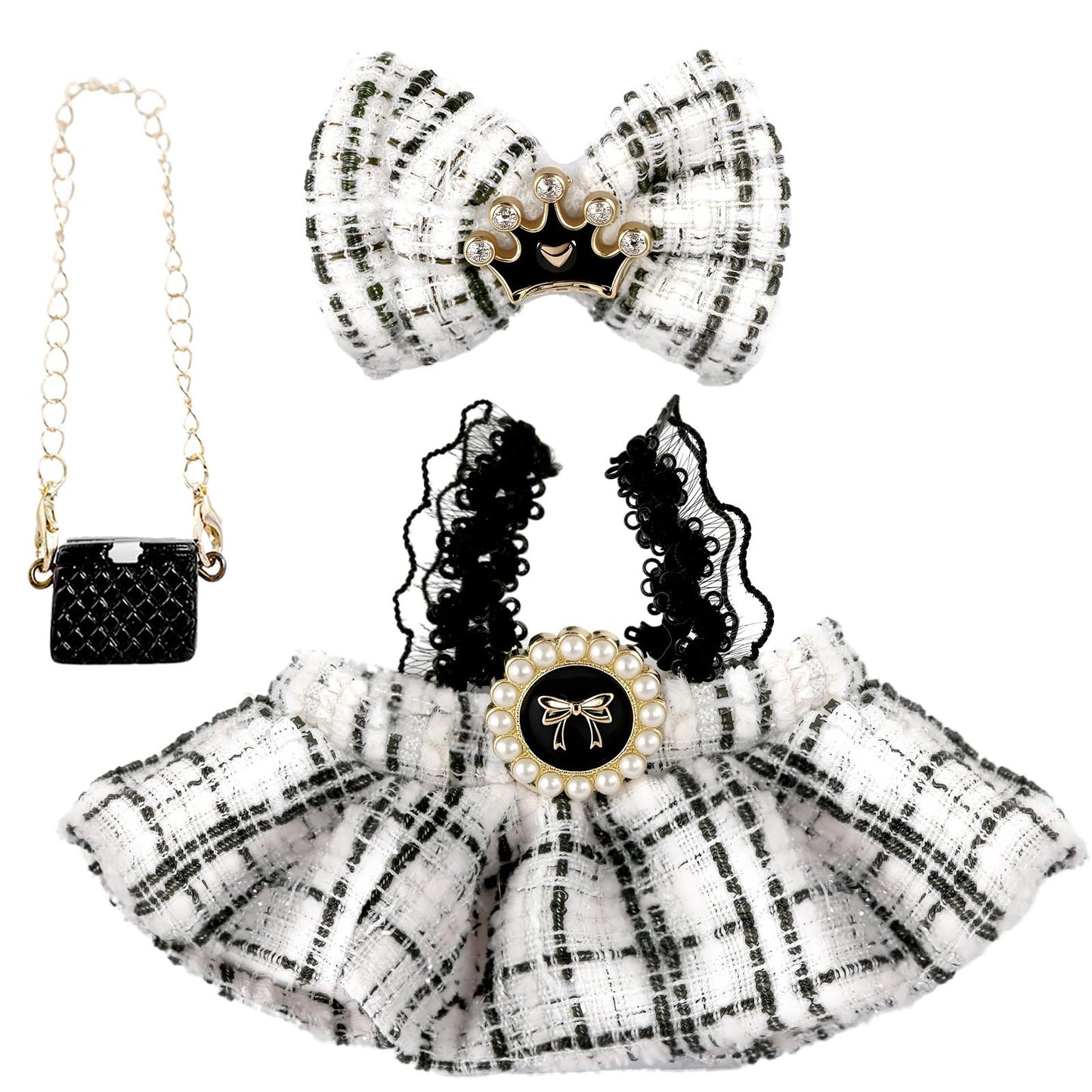 La Bubu 17cm Doll Outfit – Crochet Dress & Bow Tie Set for LABUBU