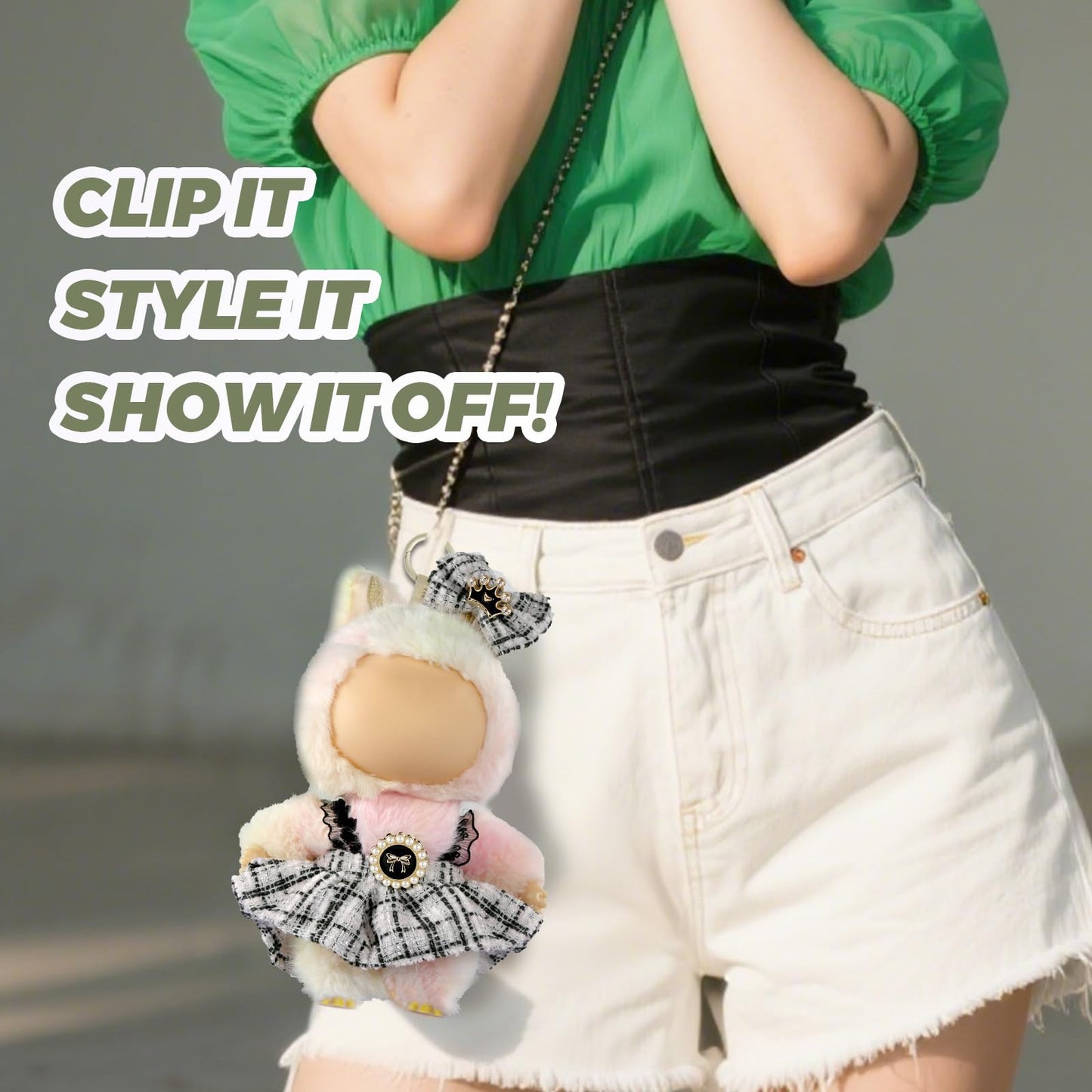 La Bubu 17cm Doll Outfit – Crochet Dress & Bow Tie Set for LABUBU