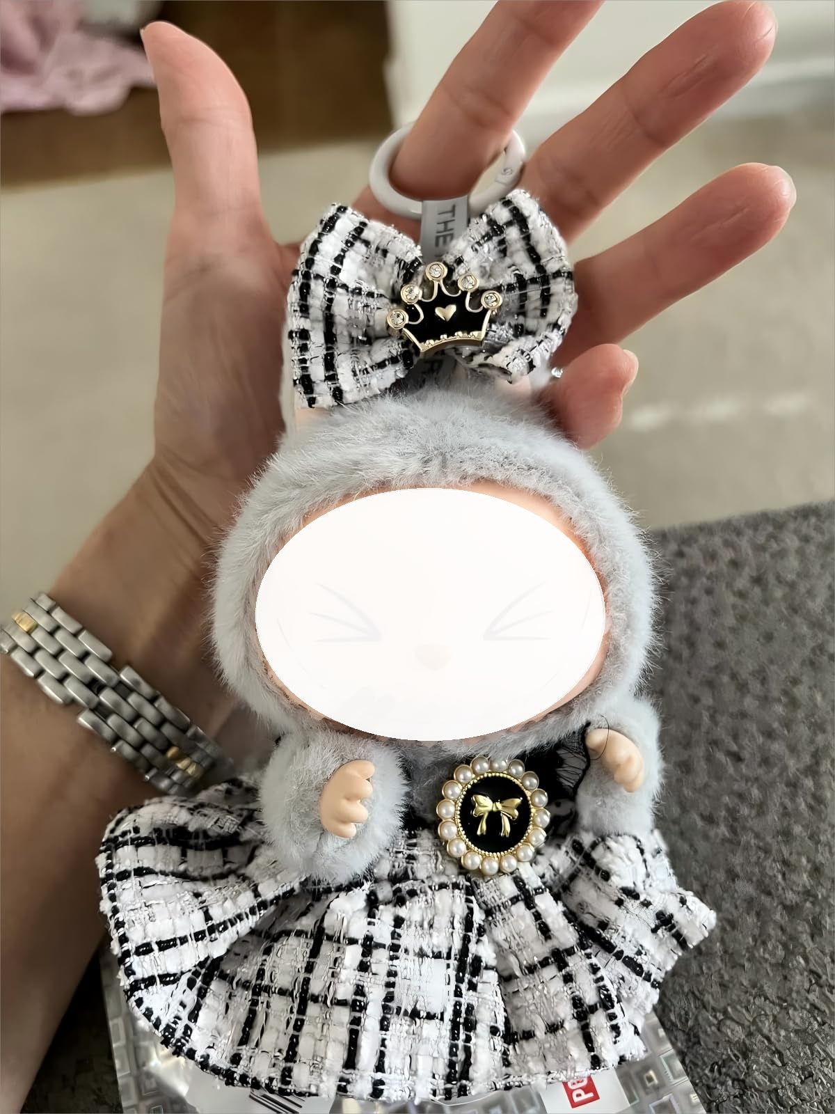 La Bubu 17cm Doll Outfit – Crochet Dress & Bow Tie Set for LABUBU