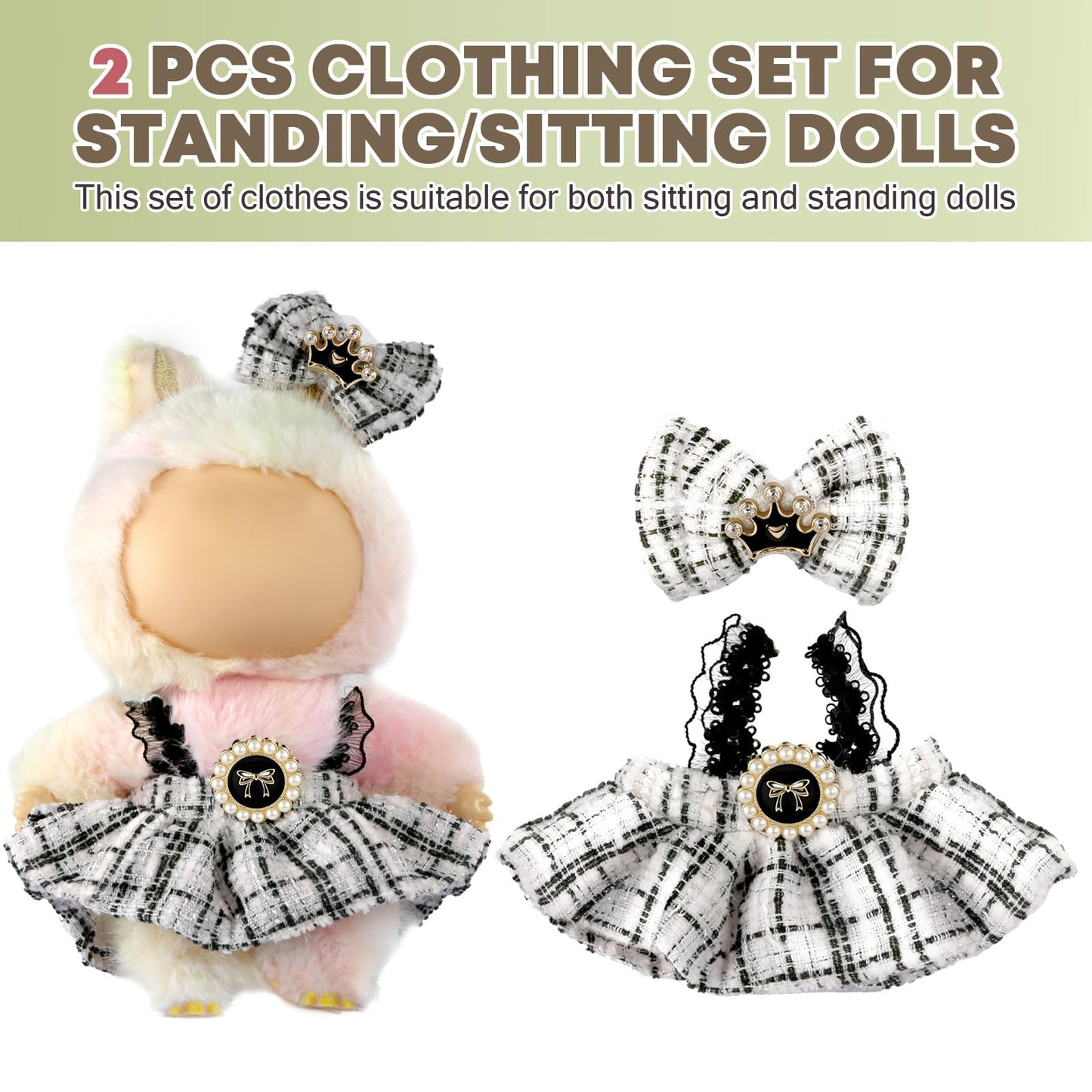 La Bubu 17cm Doll Outfit – Crochet Dress & Bow Tie Set for LABUBU