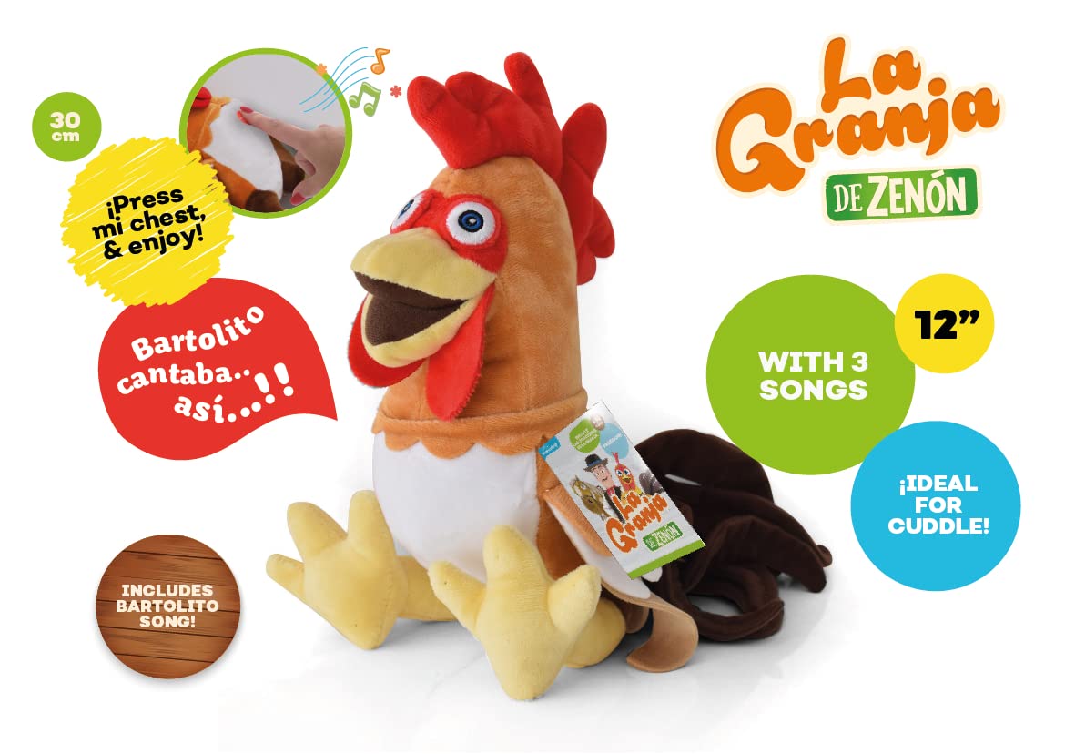 La Granja De Zenón Gallo Bartolito 14-Inch Musical Plush – Soft Farm Songs Toy