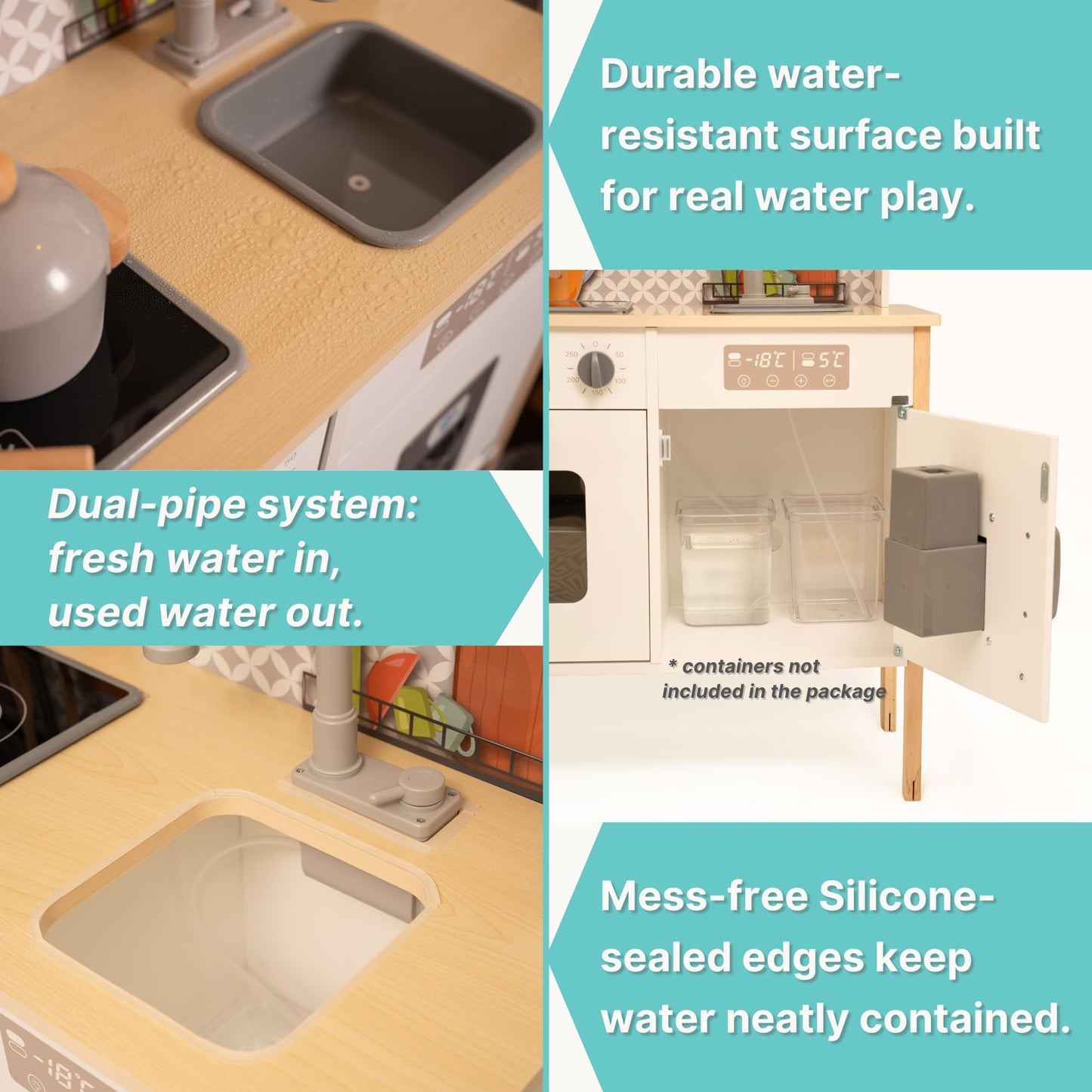 La Premura wooden play kitchen with real sink – Montessori sensory kitchen for toddlers 3-5