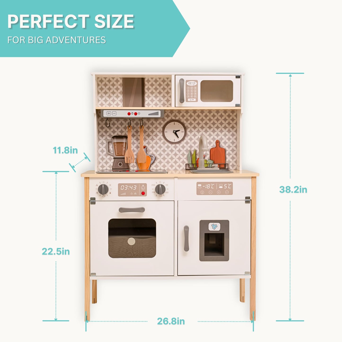 La Premura wooden play kitchen with real sink – Montessori sensory kitchen for toddlers 3-5