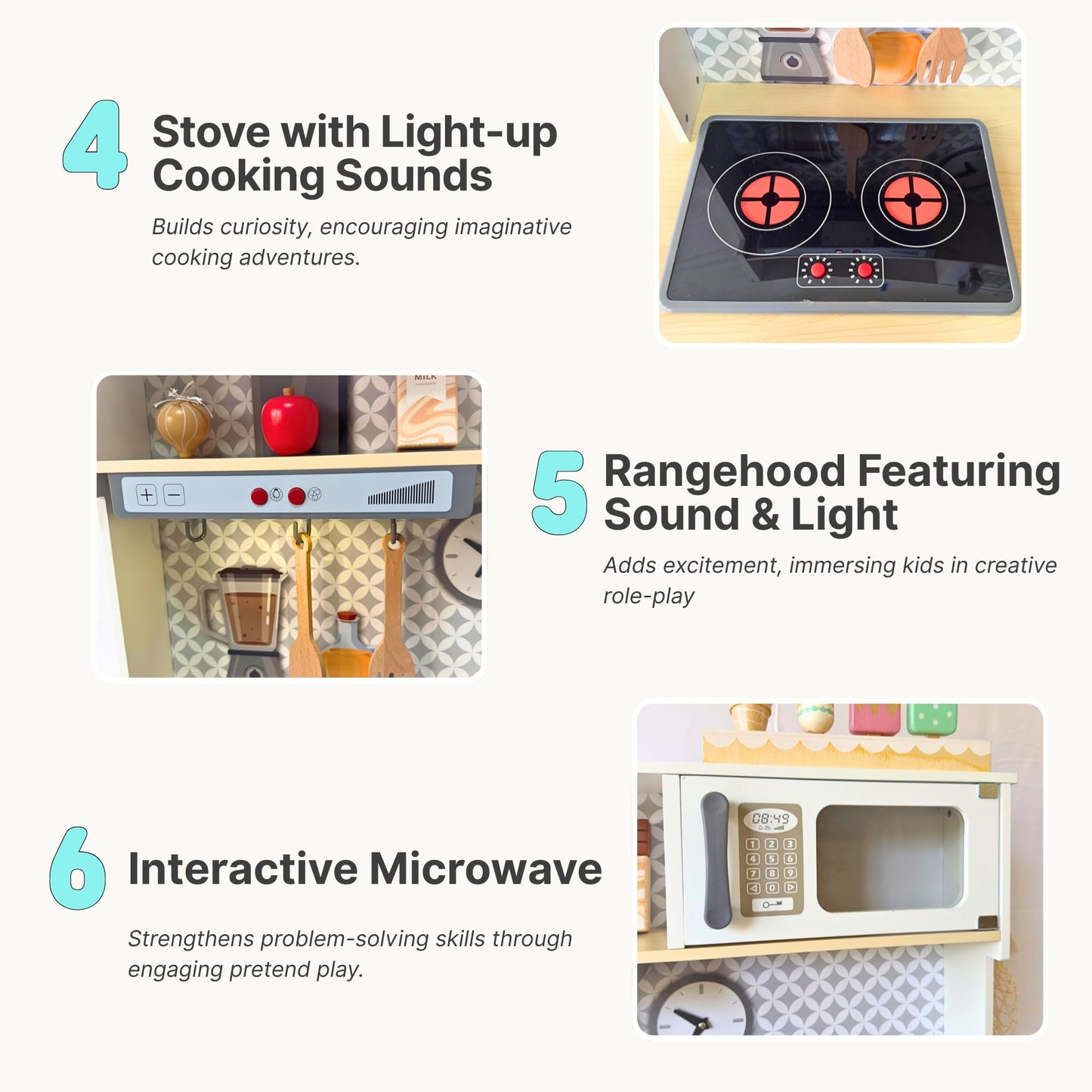 La Premura wooden play kitchen with real sink – Montessori sensory kitchen for toddlers 3-5