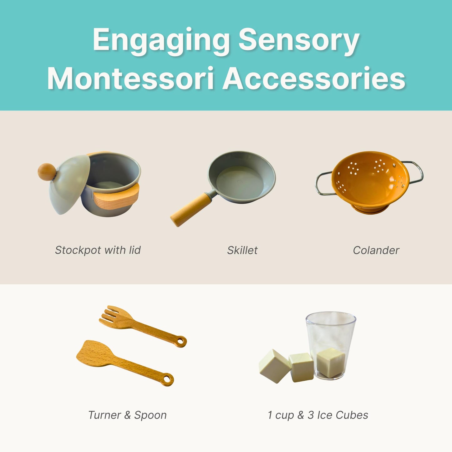 La Premura wooden play kitchen with real sink – Montessori sensory kitchen for toddlers 3-5