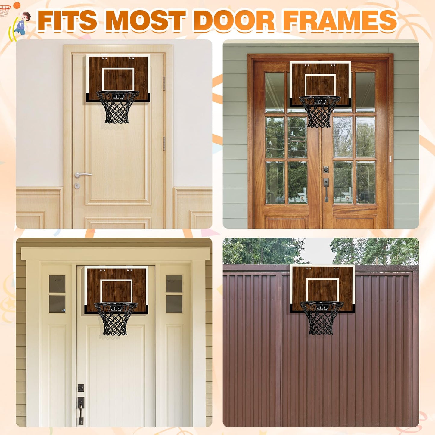 Laapee Indoor Basketball Hoop Mini Set – Wall Mount or Over-the-Door, Dark Wood Backboard (No-Score)