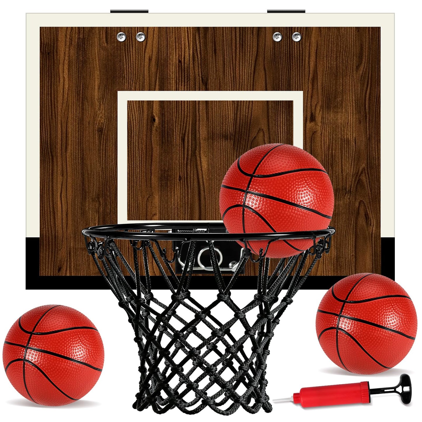 Laapee Indoor Basketball Hoop Mini Set – Wall Mount or Over-the-Door, Dark Wood Backboard (No-Score)