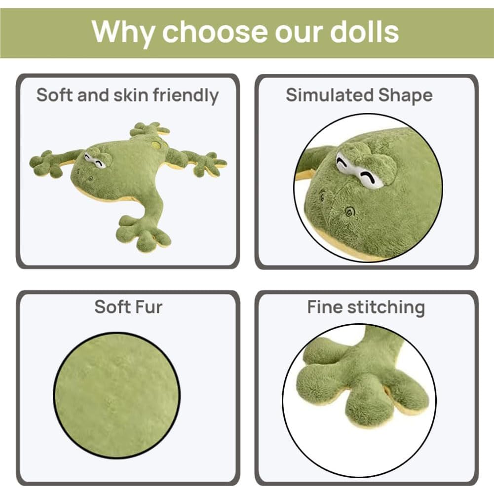 Labauxite Giant Frog Plush Pillow — Large 47.2in Soft Green Frog Toy for Kids