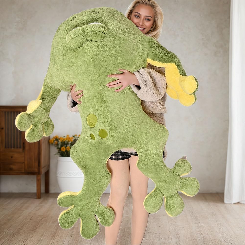 Labauxite Giant Frog Plush Pillow — Large 47.2in Soft Green Frog Toy for Kids