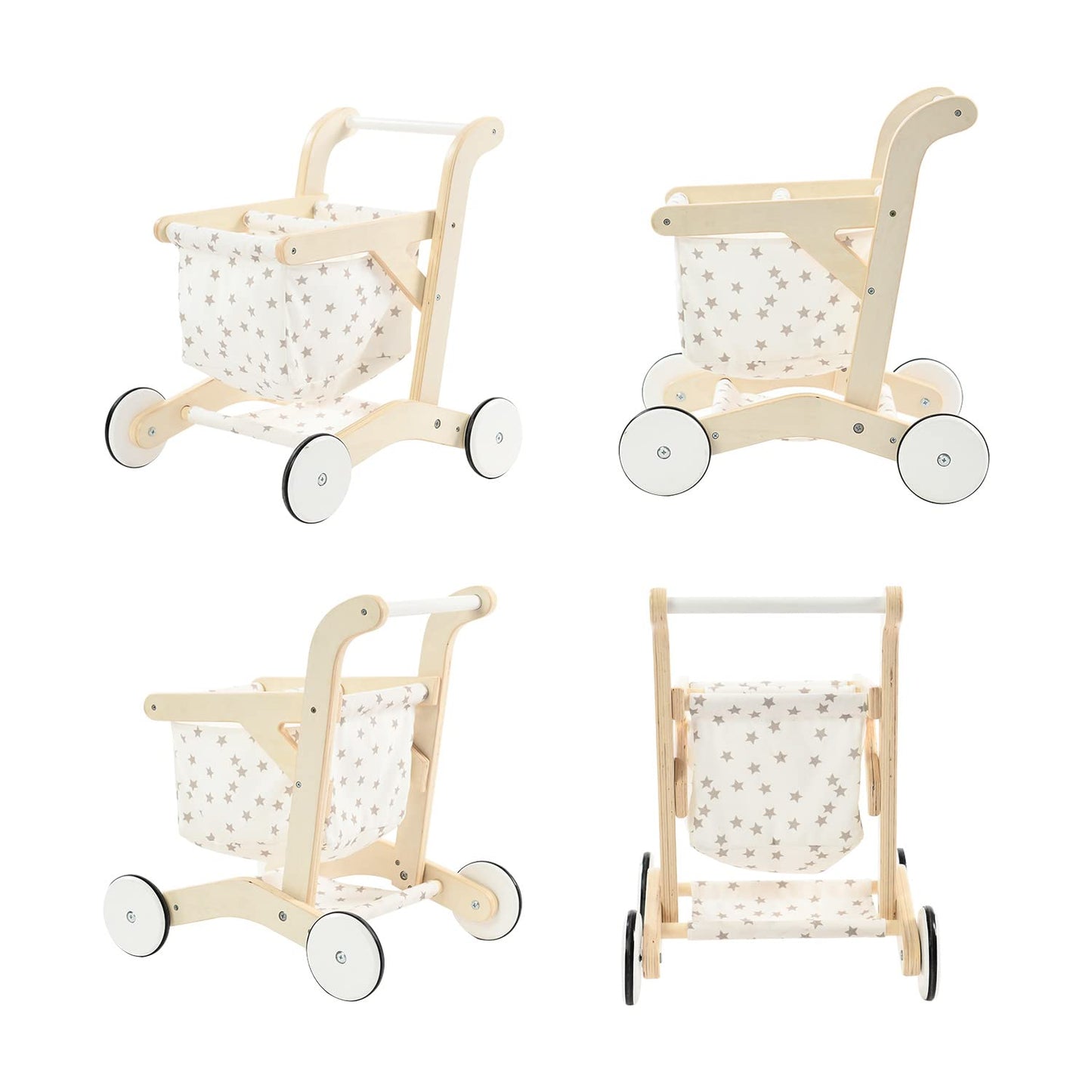Labebe Baby Push Walker – Wooden Toddler Walker with Doll Seat & Shopping Cart (15.2 x 18.7 x 19.7 in)