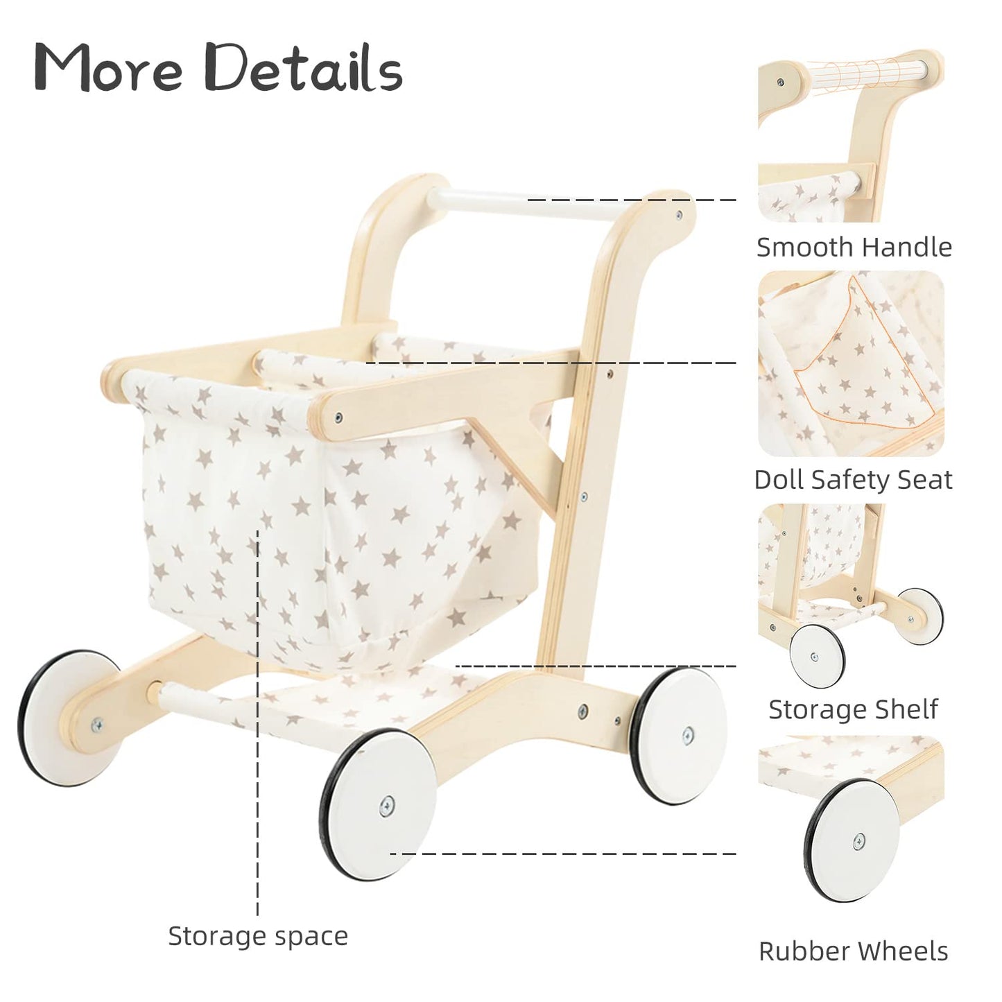 Labebe Baby Push Walker – Wooden Toddler Walker with Doll Seat & Shopping Cart (15.2 x 18.7 x 19.7 in)