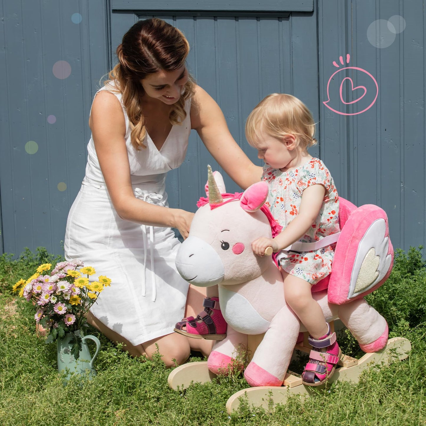Labebe Pink Unicorn Rocking Horse – Baby Ride-On Toy for 6 Months to 3 Years