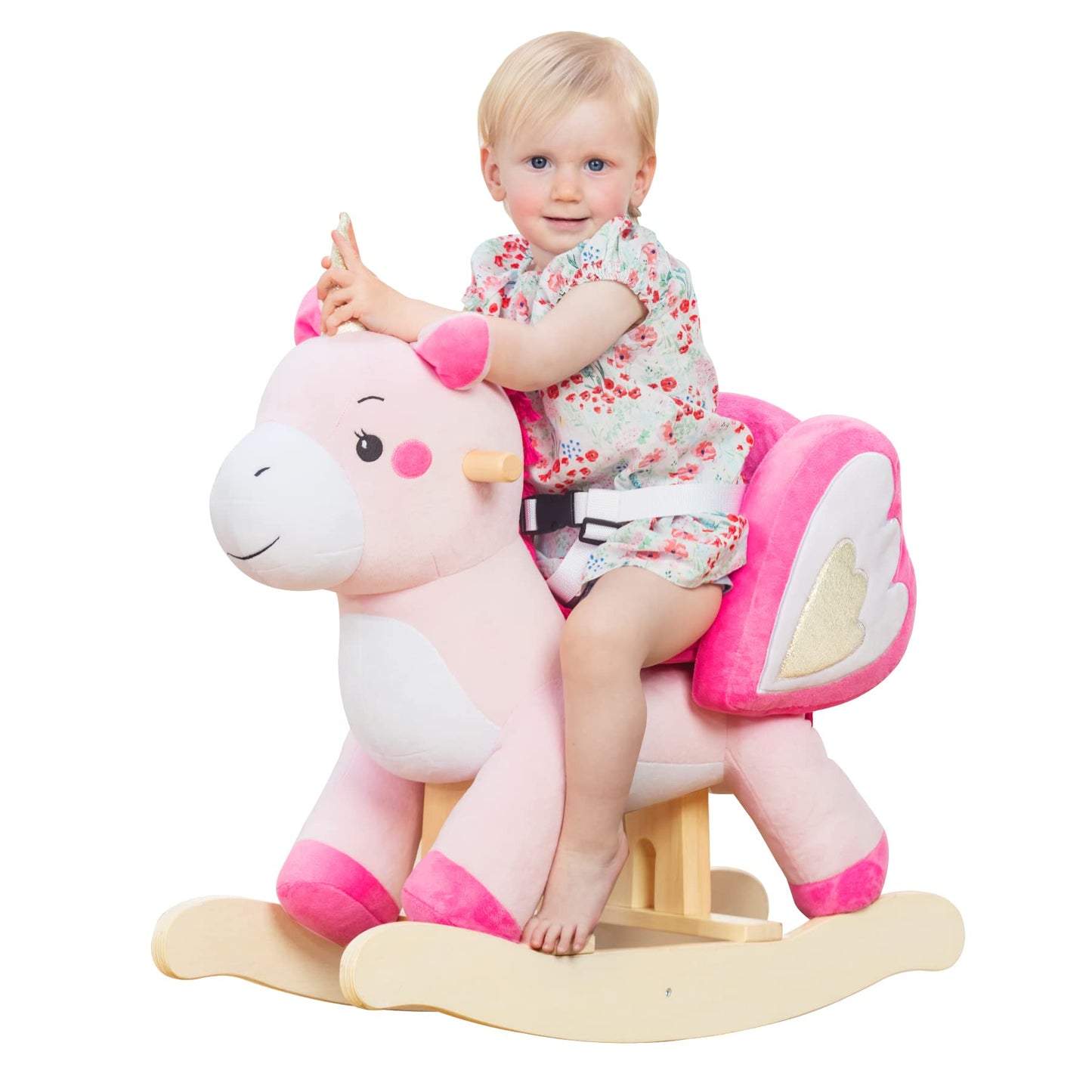 Labebe Pink Unicorn Rocking Horse – Baby Ride-On Toy for 6 Months to 3 Years