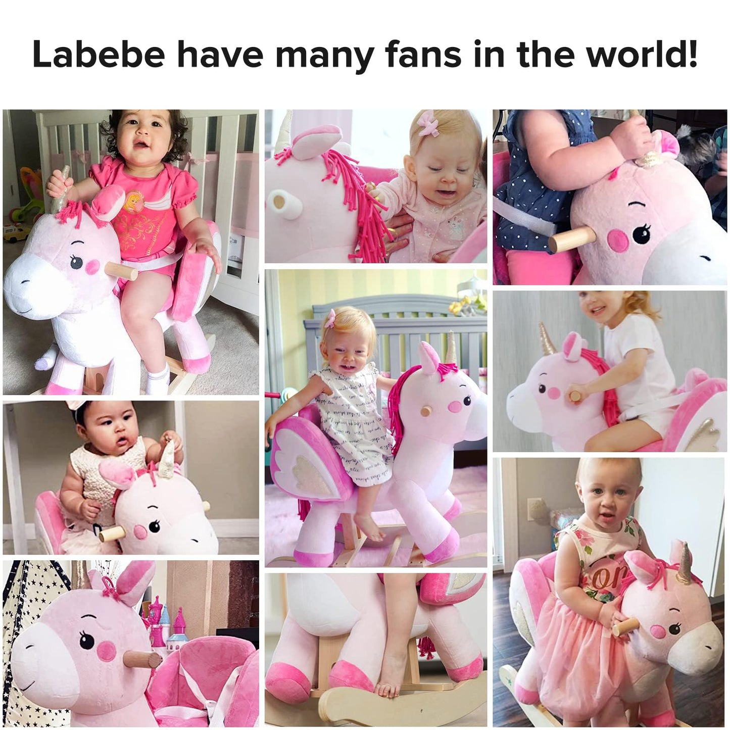 Labebe Pink Unicorn Rocking Horse – Baby Ride-On Toy for 6 Months to 3 Years
