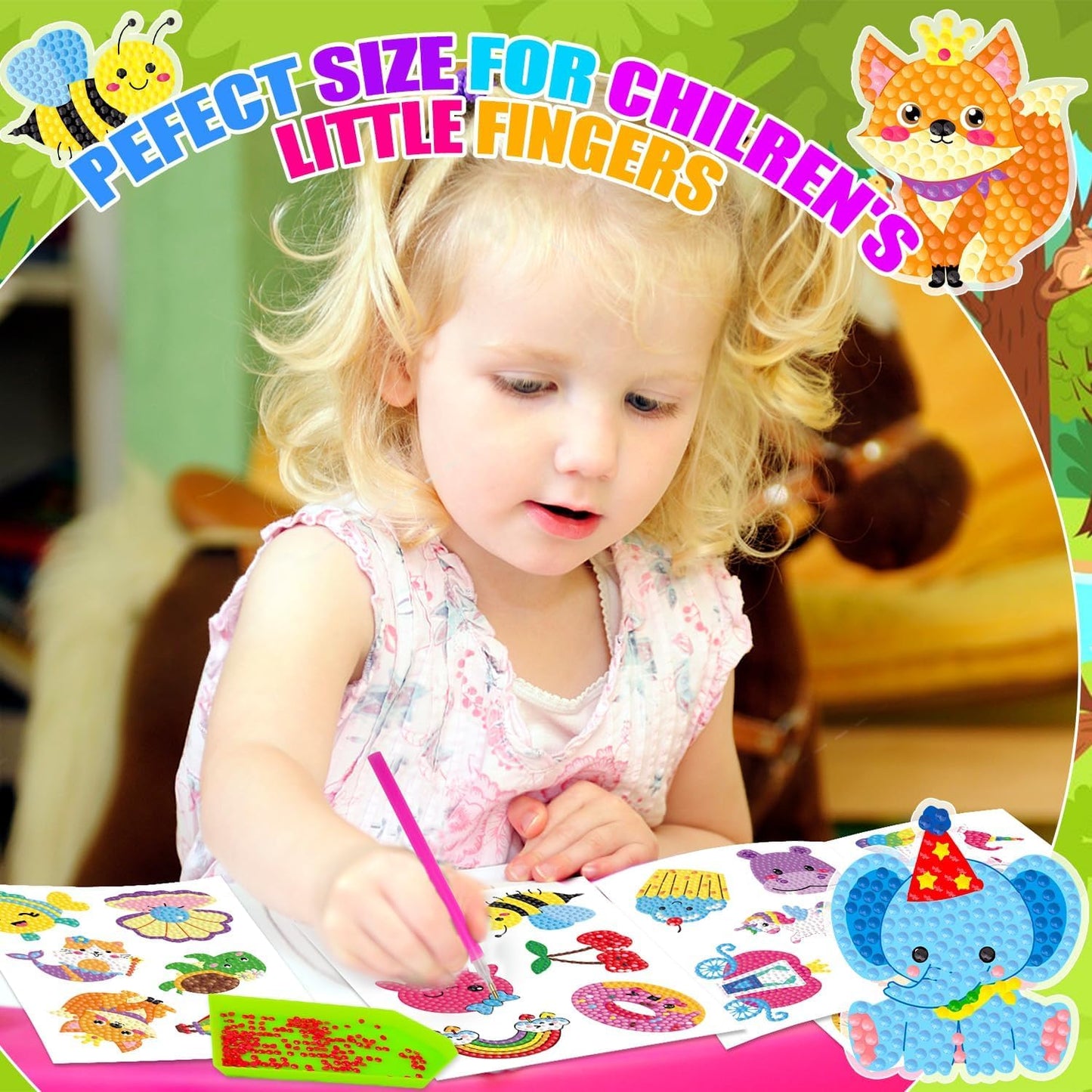 Labeol Diamond Art Kits for Kids & Beginners – Easy to DIY Colorful Diamond Sticker Art by Numbers