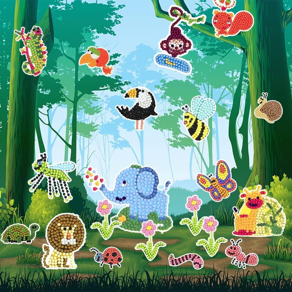 Labeol Diamond Art Kits for Kids & Beginners – Animal Sticker Craft by Numbers