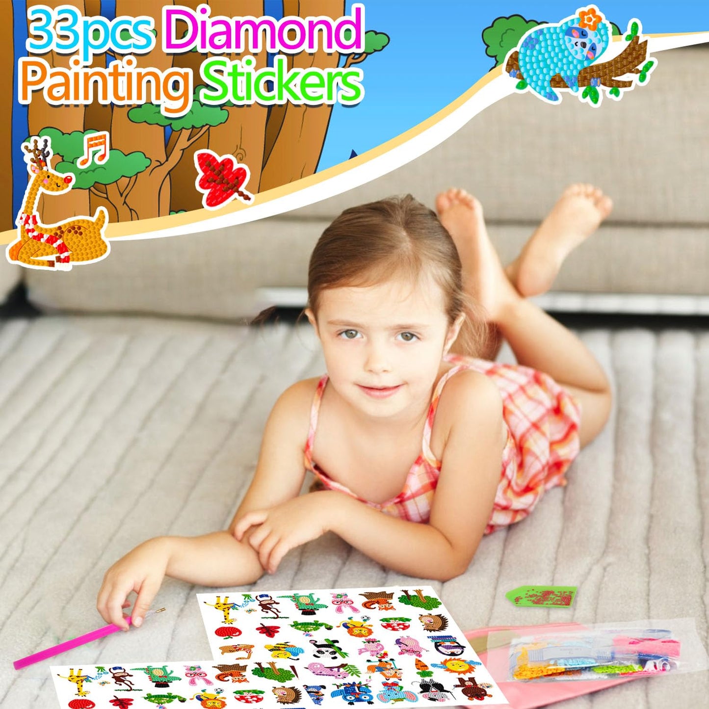 Labeol Diamond Art Kits for Kids – Easy DIY Animal Sticker Art by Numbers