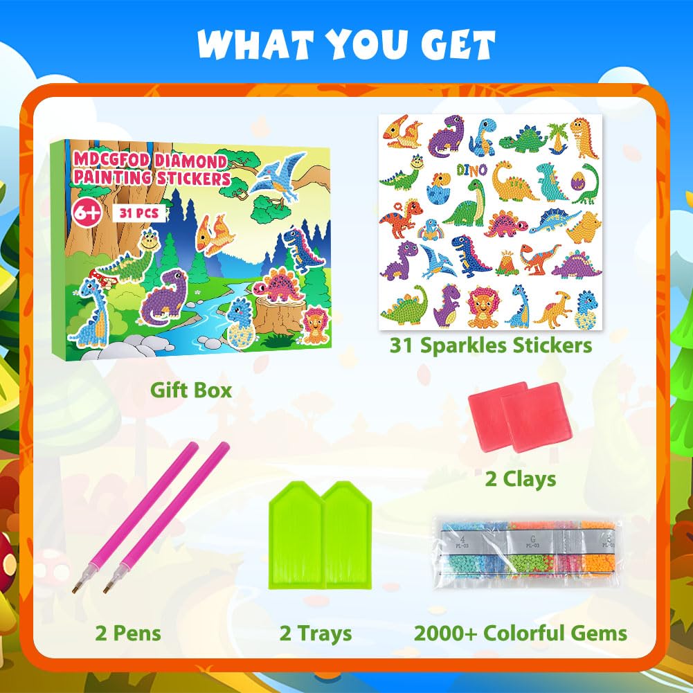 Labeol Diamond Art Kits for Kids & Beginners – New Dinosaurs, Easy DIY Sticker Art by Numbers