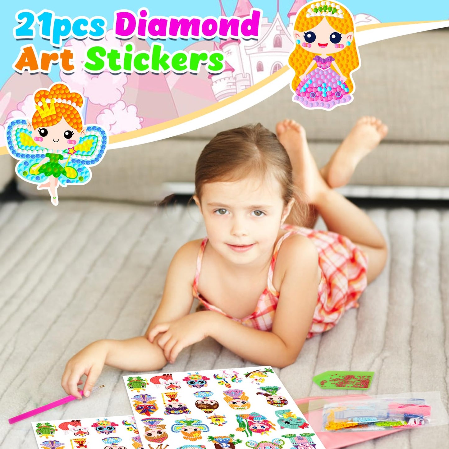 Labeol Diamond Art Kits for Kids & Beginners – Princess Sticker by Numbers