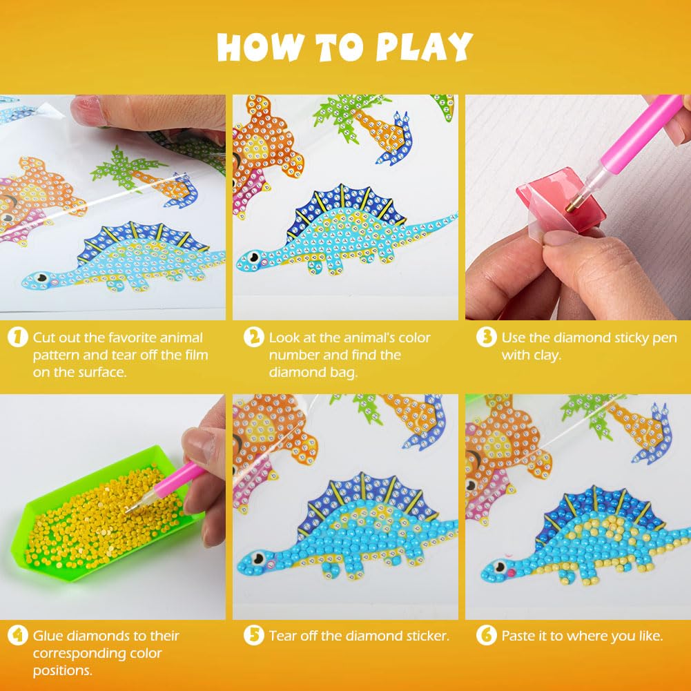 Labeol Diamond Art Kits for Kids & Beginners – New Dinosaurs, Easy DIY Sticker Art by Numbers