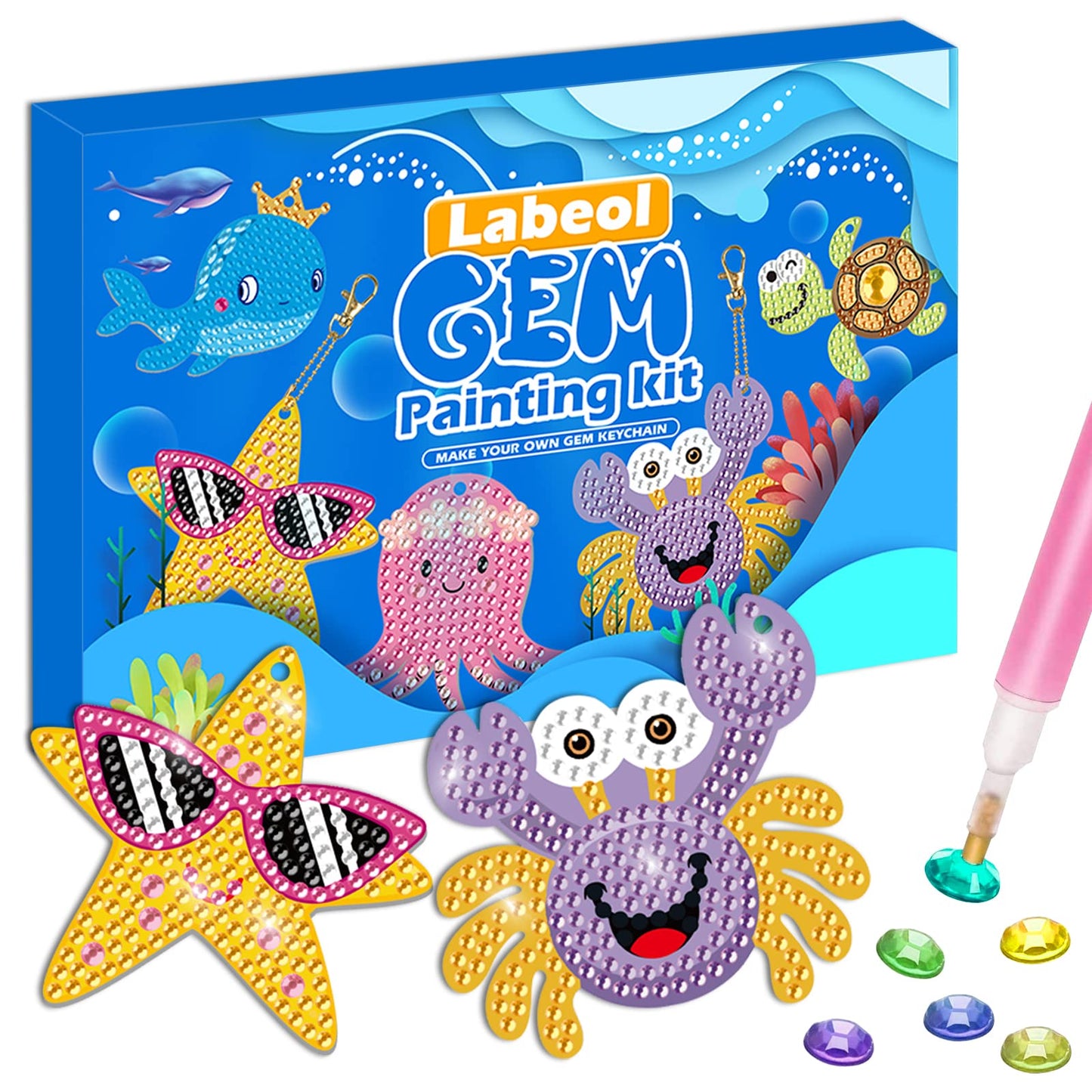 Labeol GEM Keychains – 5D Diamond Art Kit for Kids 8-12 Ocean Edition