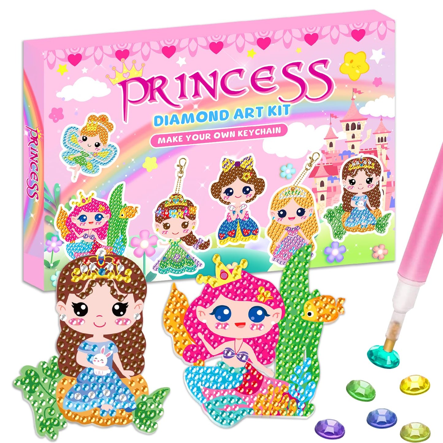 Labeol 5D Diamond Art Keychains Kit for Kids 8-12 – Create GEM Keychains (Fox, Giraffe, Alpaca, Panda, Koala)