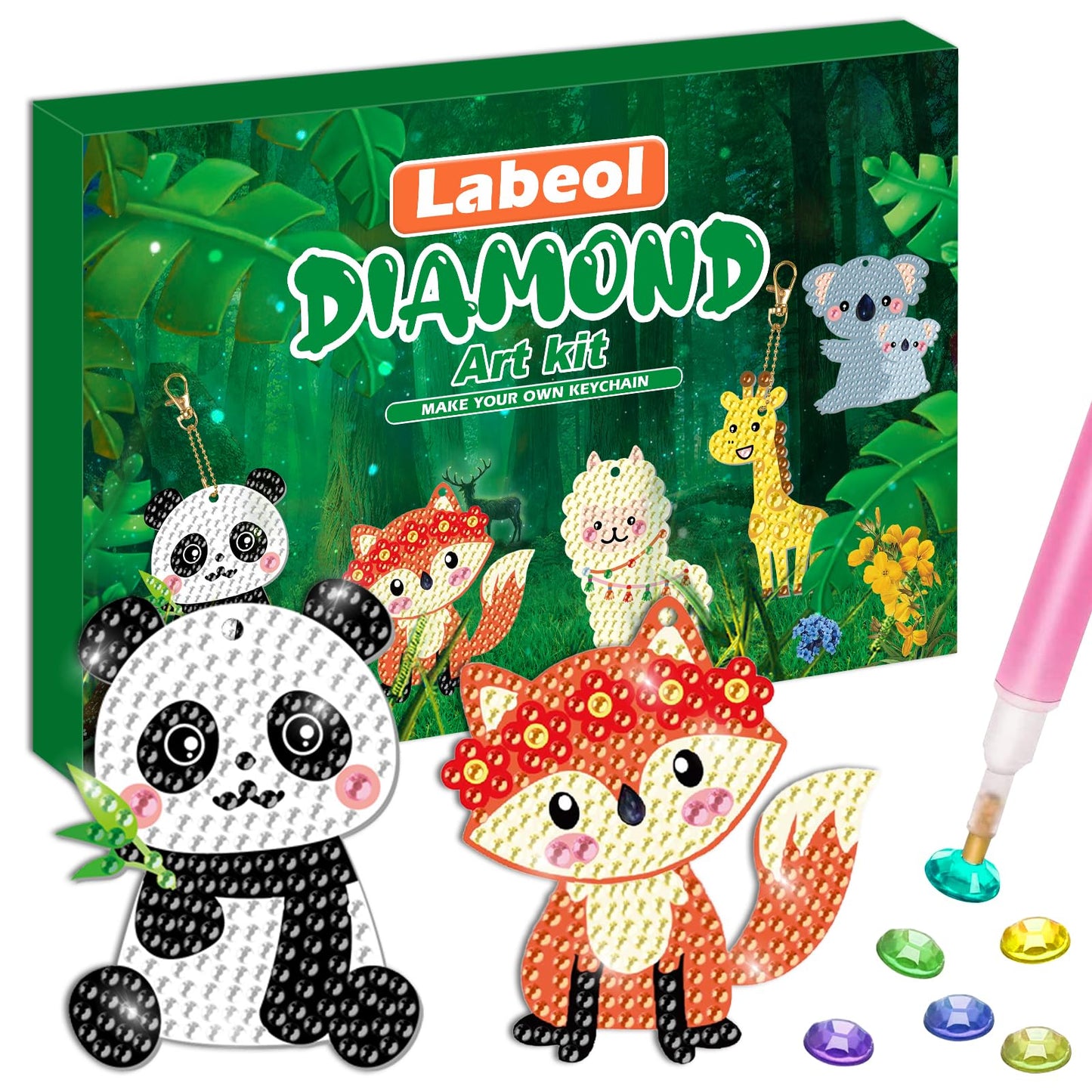 Labeol GEM Keychains: 5D Diamond Art Kit for Kids 8-12 (Animal)