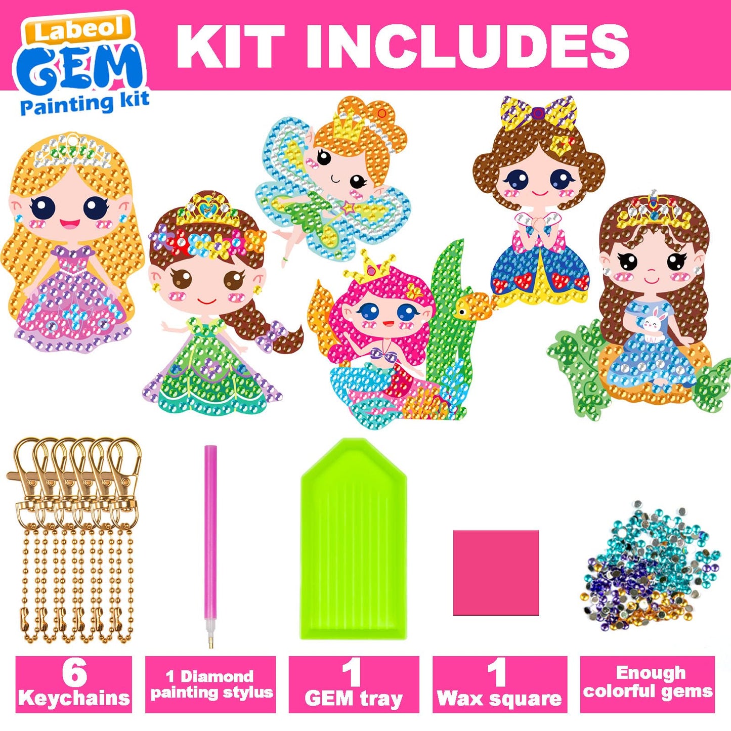 Labeol 5D Diamond Art Keychains Kit for Kids 8-12 – Create GEM Keychains (Fox, Giraffe, Alpaca, Panda, Koala)