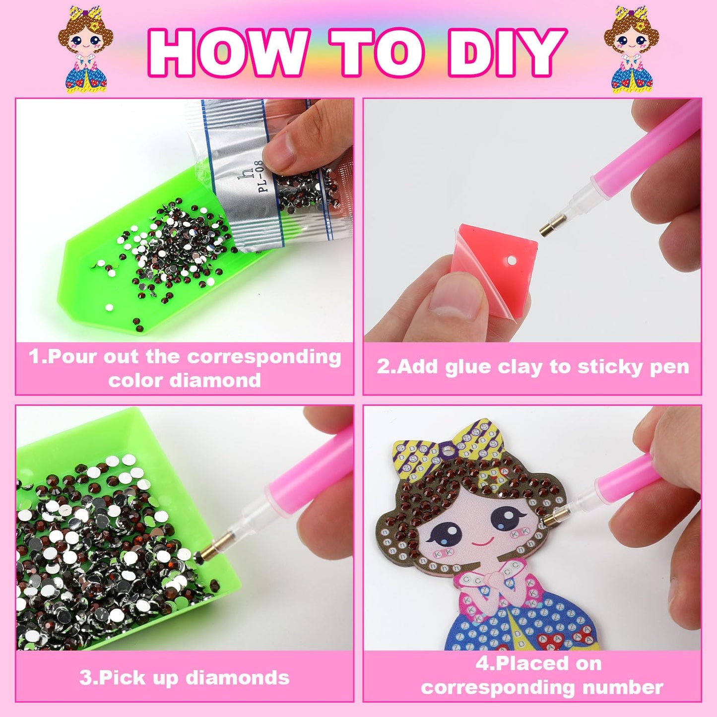 Labeol 5D Diamond Art Keychains Kit for Kids 8-12 – Create GEM Keychains (Fox, Giraffe, Alpaca, Panda, Koala)